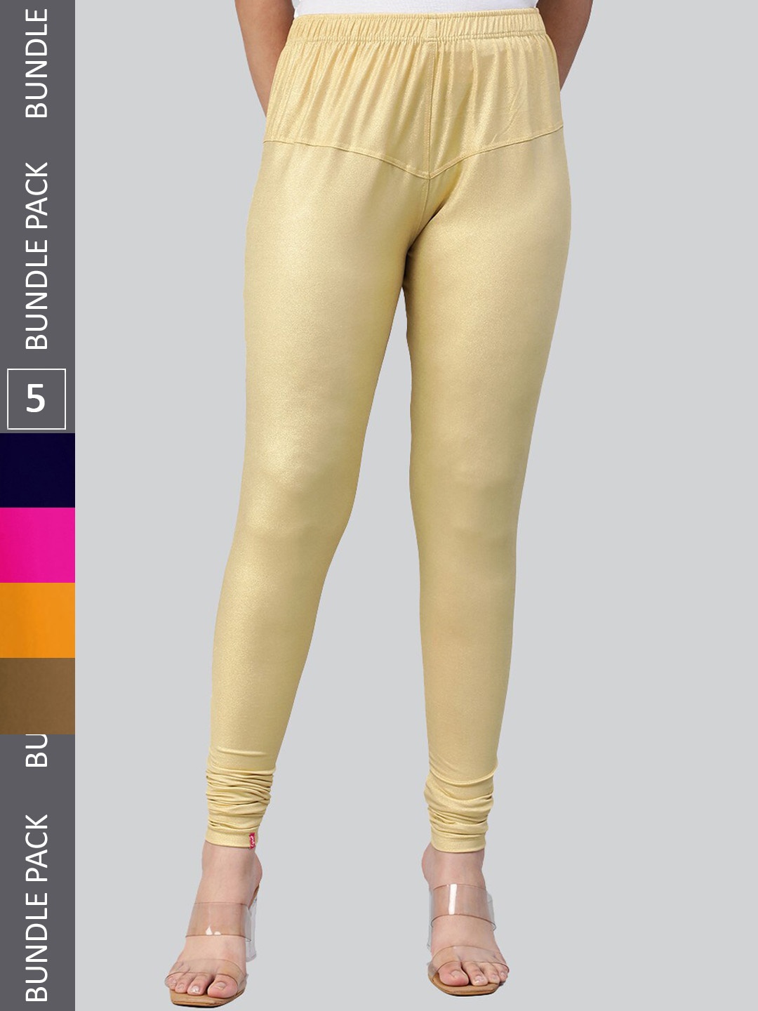 

LYRA Women Pack Of 5 Churidar-Length Cotton Lycra Leggings, Pink