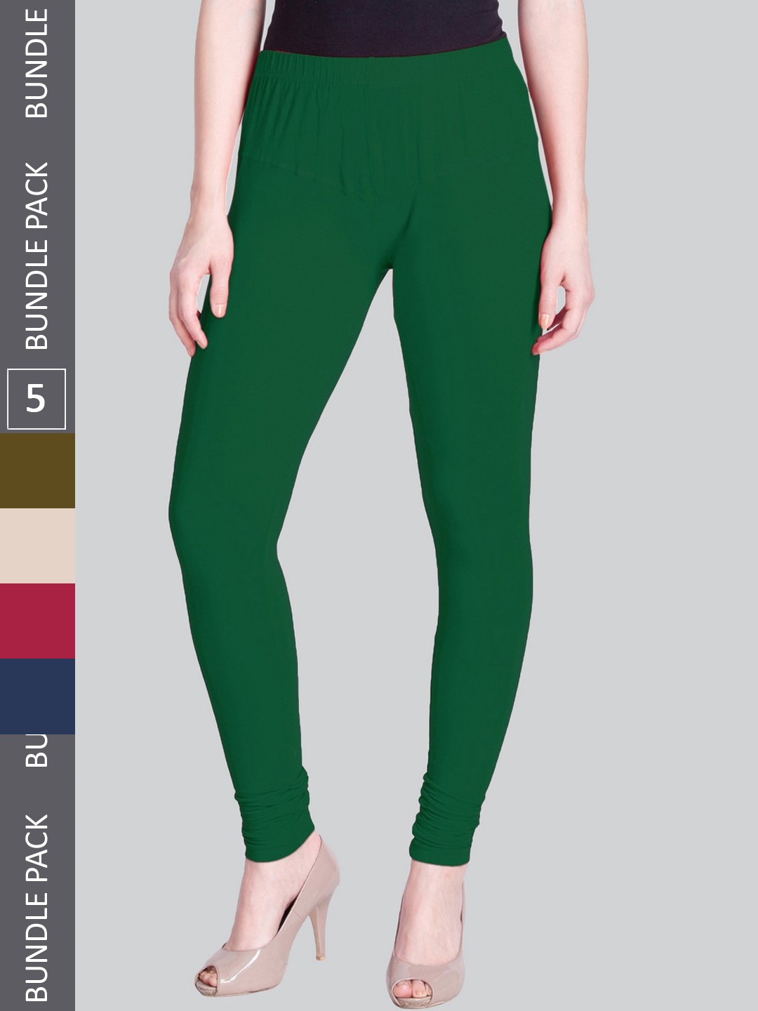 

LYRA Women Pack Of 5 Churidar-Length Cotton Lycra Leggings, Green