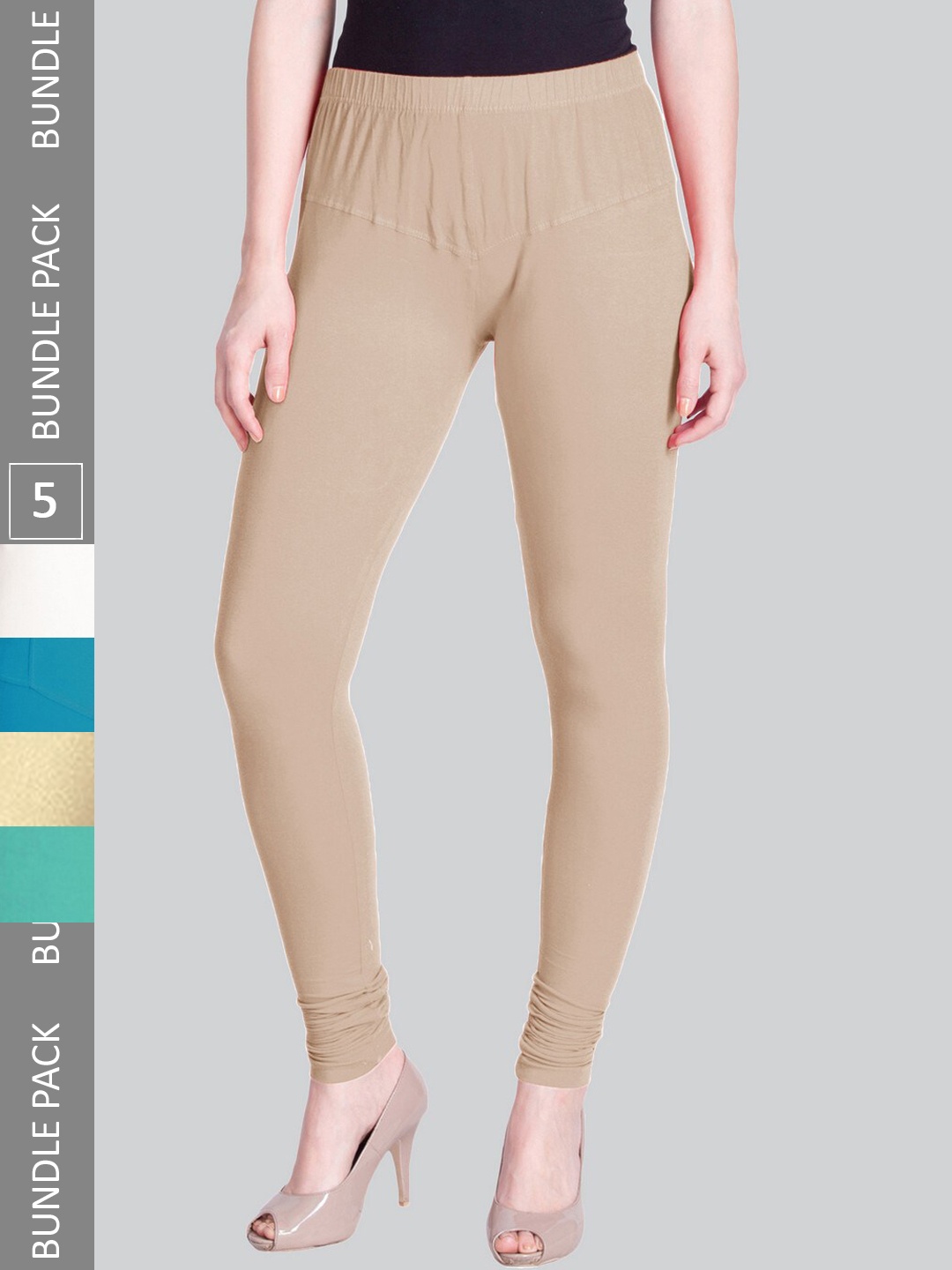 

LYRA Women Pack Of 5 Churidar-Length Cotton Lycra Leggings, Beige