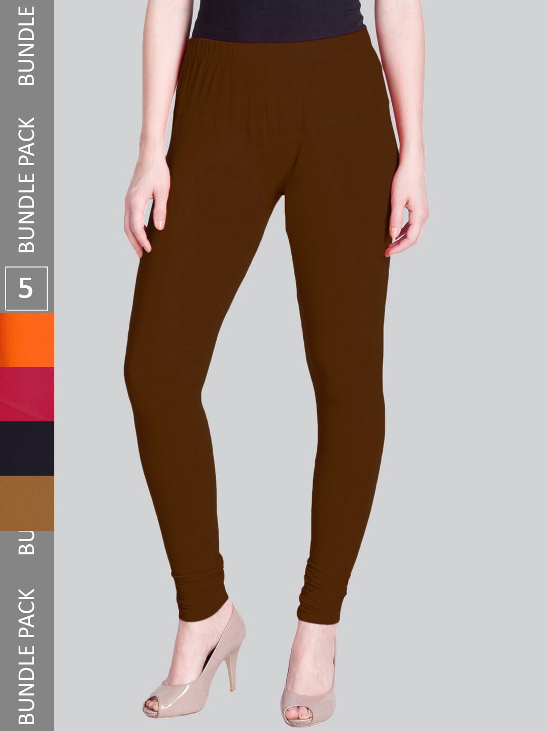 

LYRA Women Pack Of 5 Churidar-Length Cotton Lycra Leggings, Brown