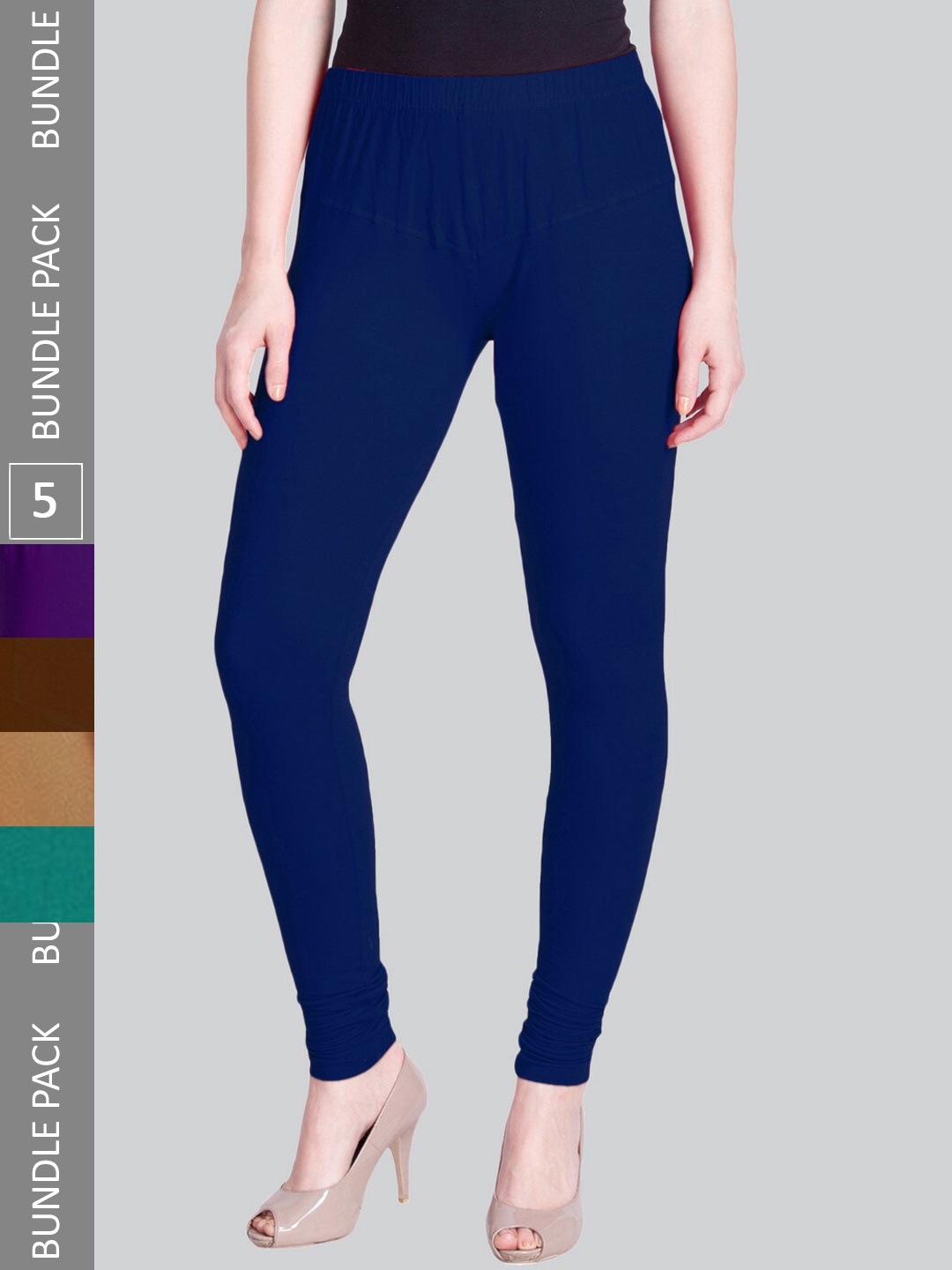 

LYRA Women Pack Of 5 Churidar-Length Cotton Lycra Leggings, Blue
