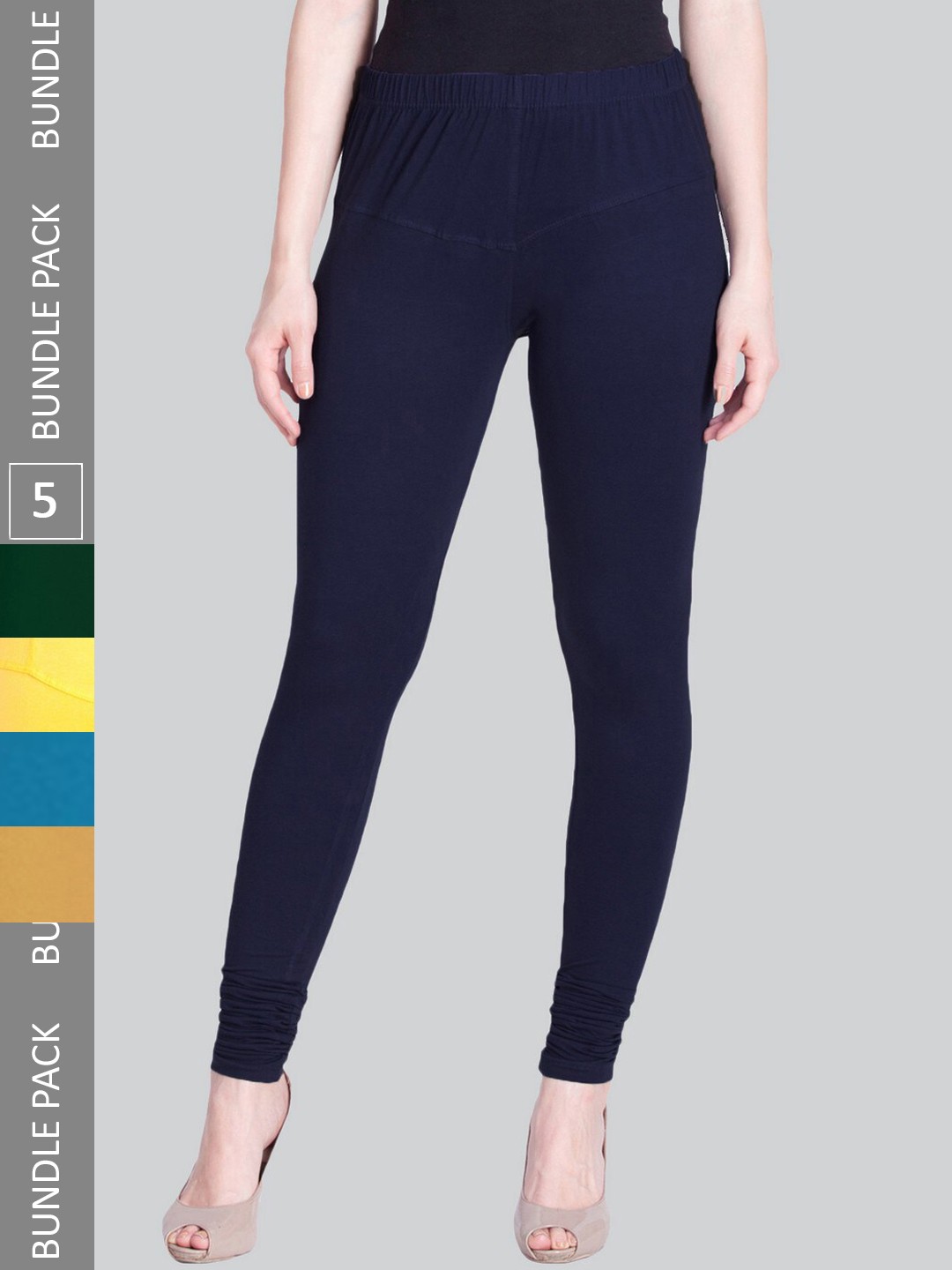 

LYRA Women Pack Of 5 Churidar-Length Cotton Lycra Leggings, Navy blue