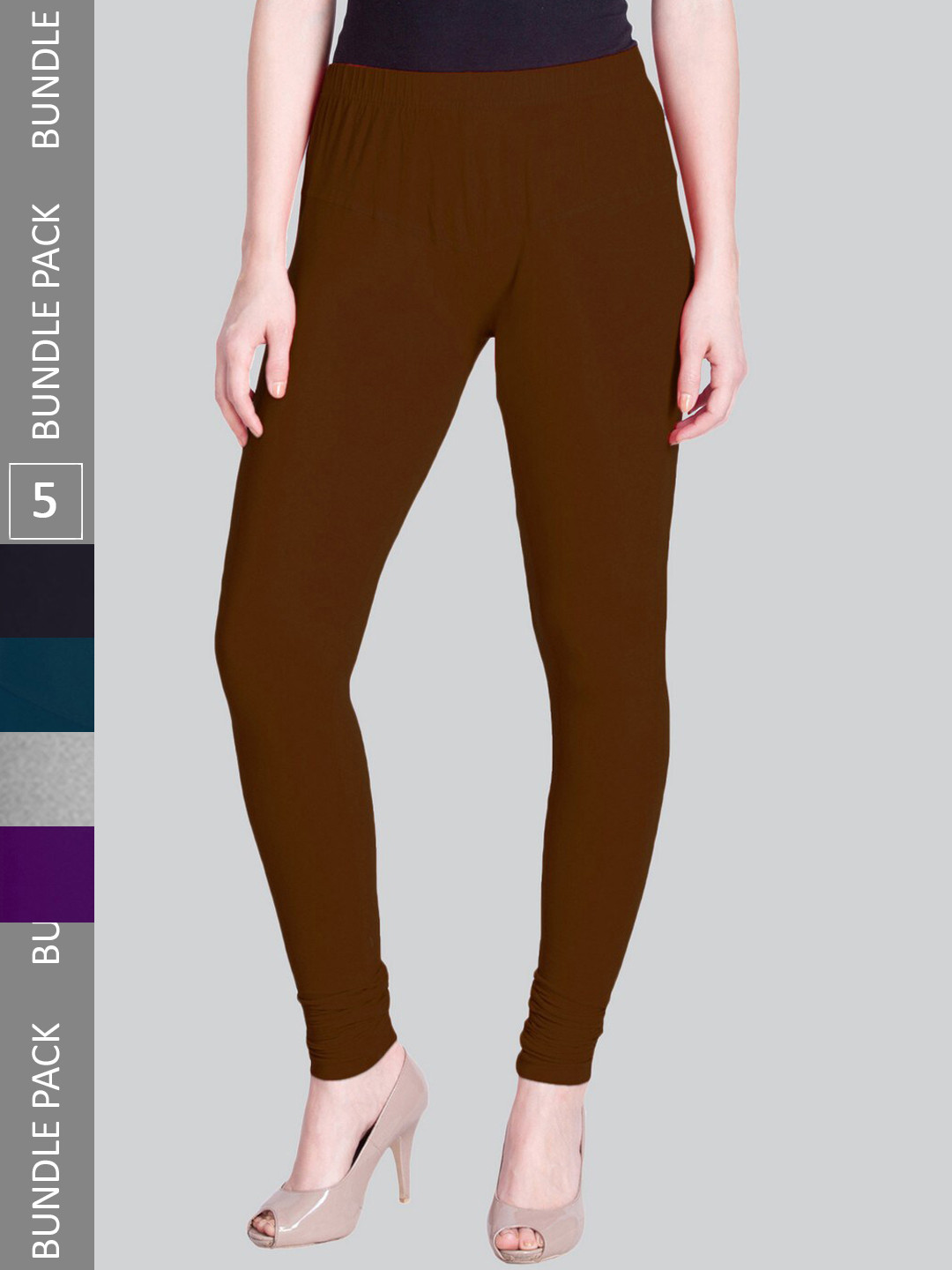 

LYRA Women Pack Of 5 Churidar-Length Cotton Lycra Leggings, Brown