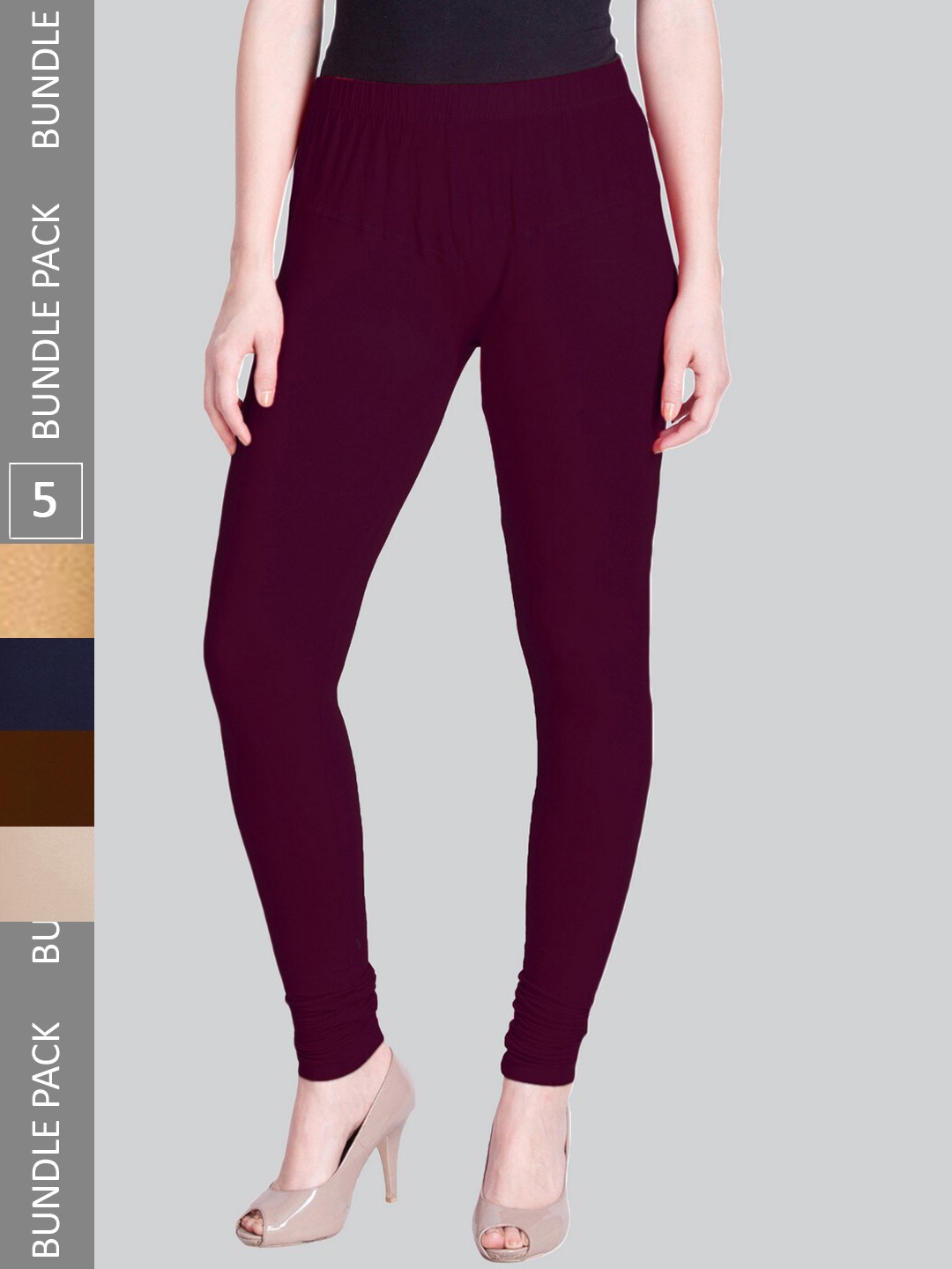

LYRA Women Pack Of 5 Churidar-Length Cotton Lycra Leggings, Navy blue