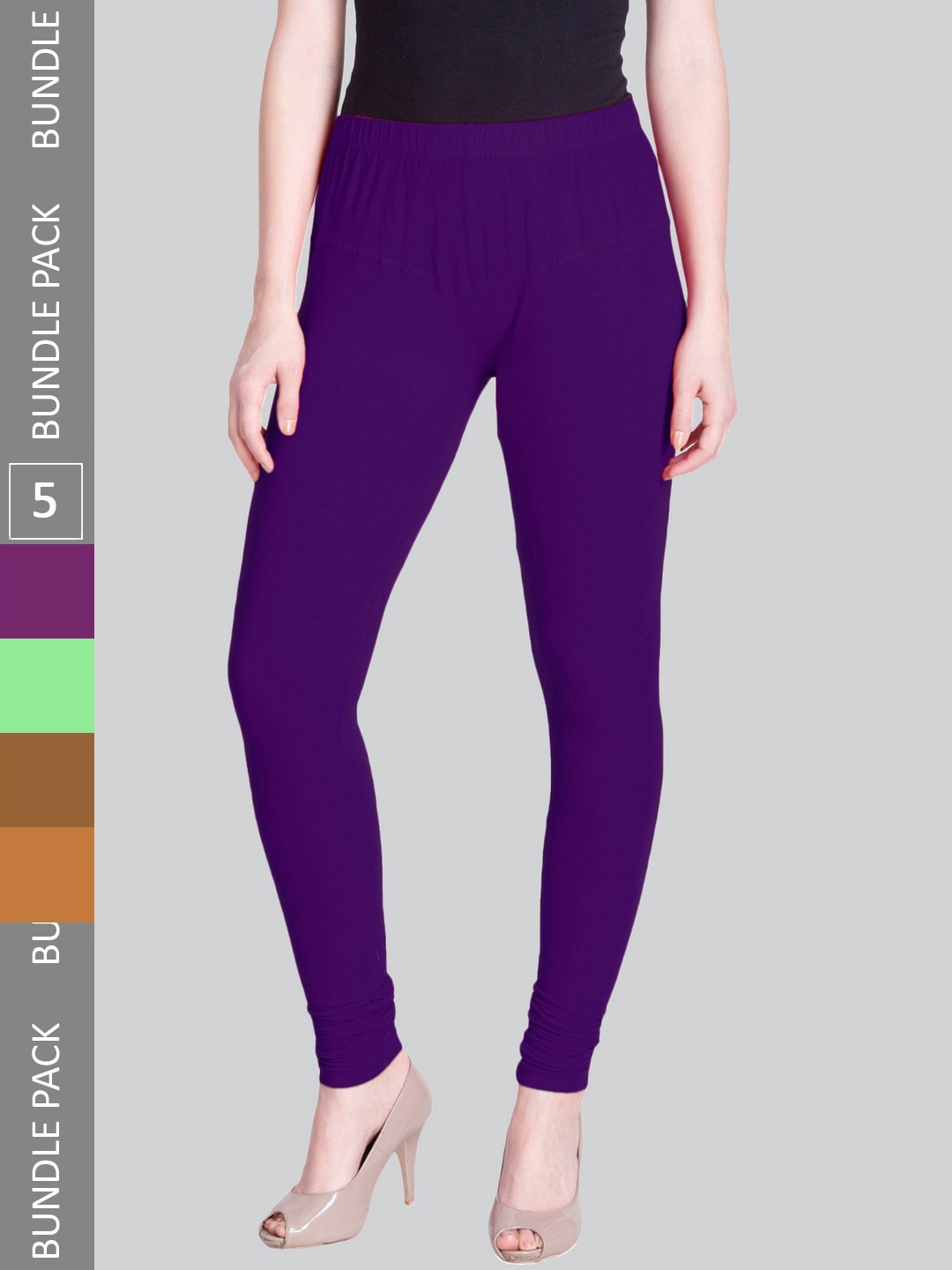 

LYRA Women Pack Of 5 Churidar-Length Cotton Lycra Leggings, Purple