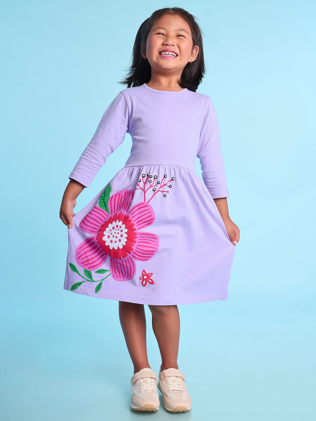 

BONKIDS Floral Printed Cotton Fit & Flare Dress, Lavender