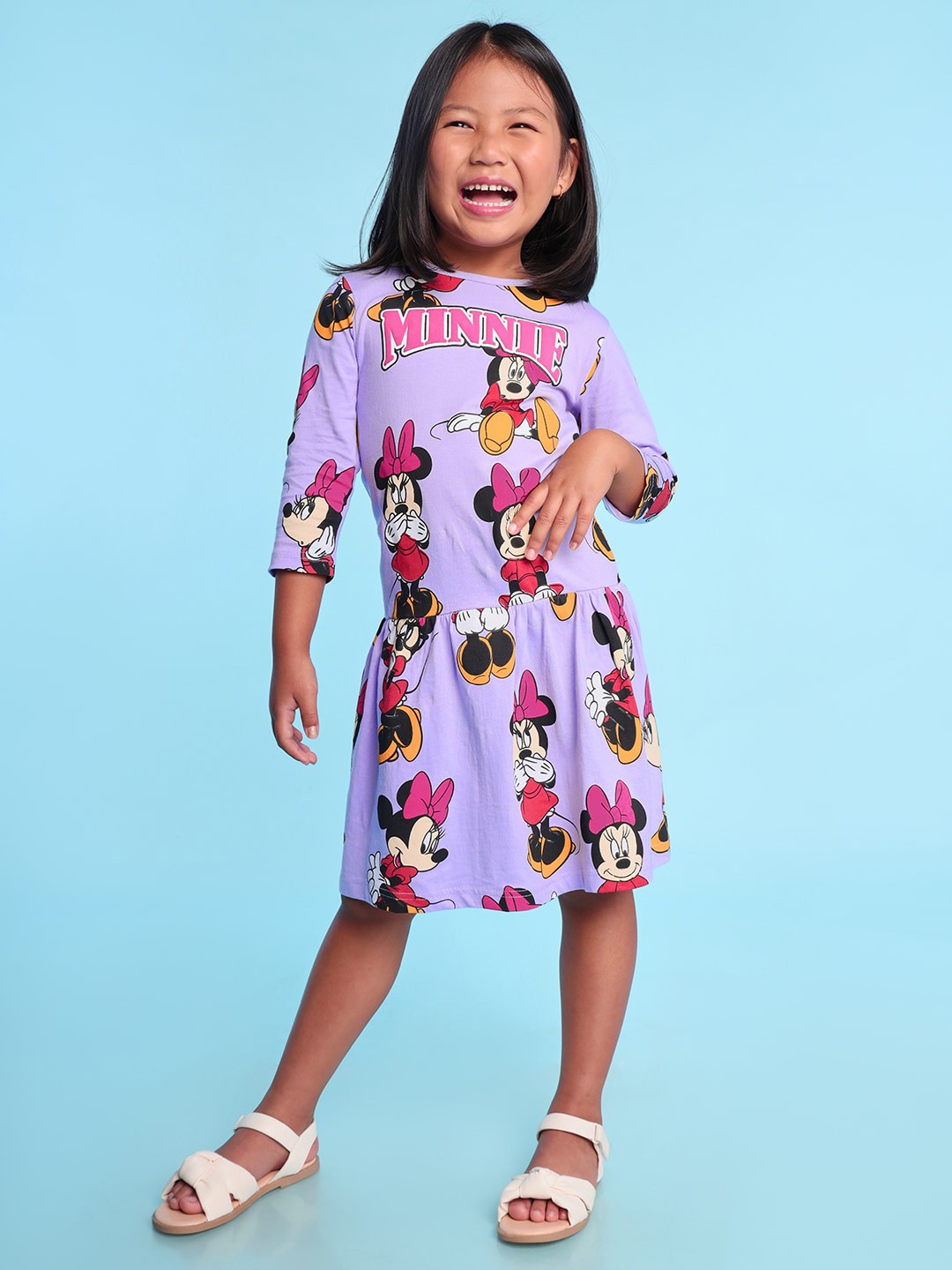 

BONKIDS Girls Mini Mouse Printed Cotton Drop-Waist Dress, Lavender