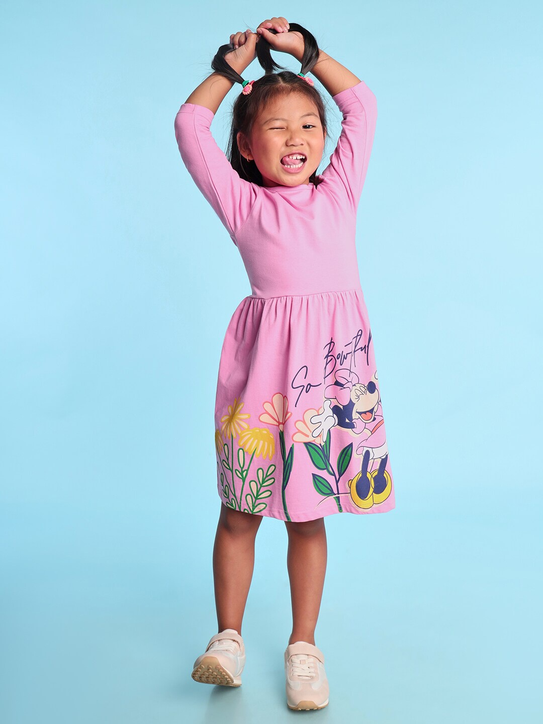 

BONKIDS Graphic Printed Cotton Fit & Flare Dress, Pink