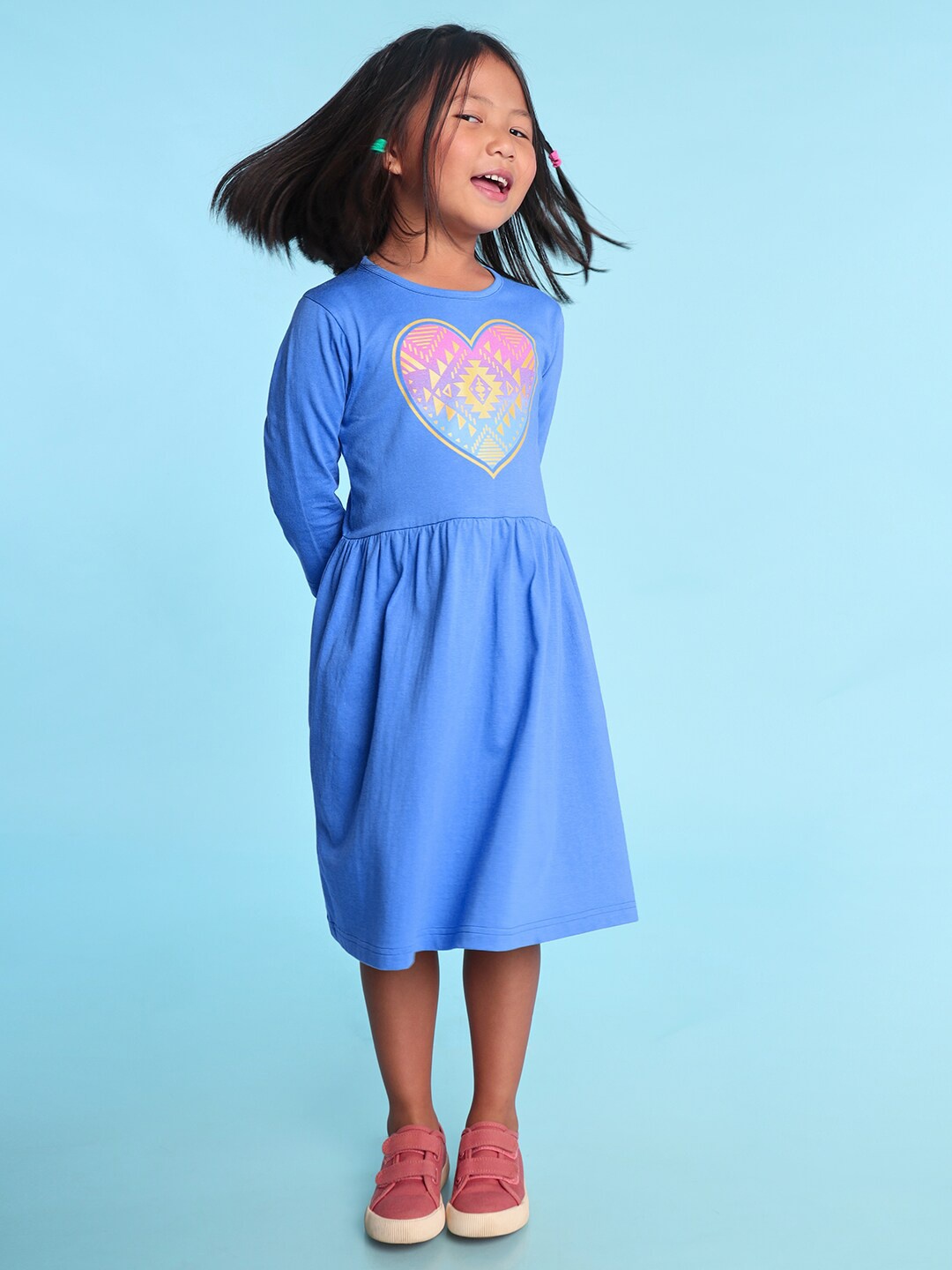 

BONKIDS Graphic Printed Cotton Fit And Flare Dress, Blue