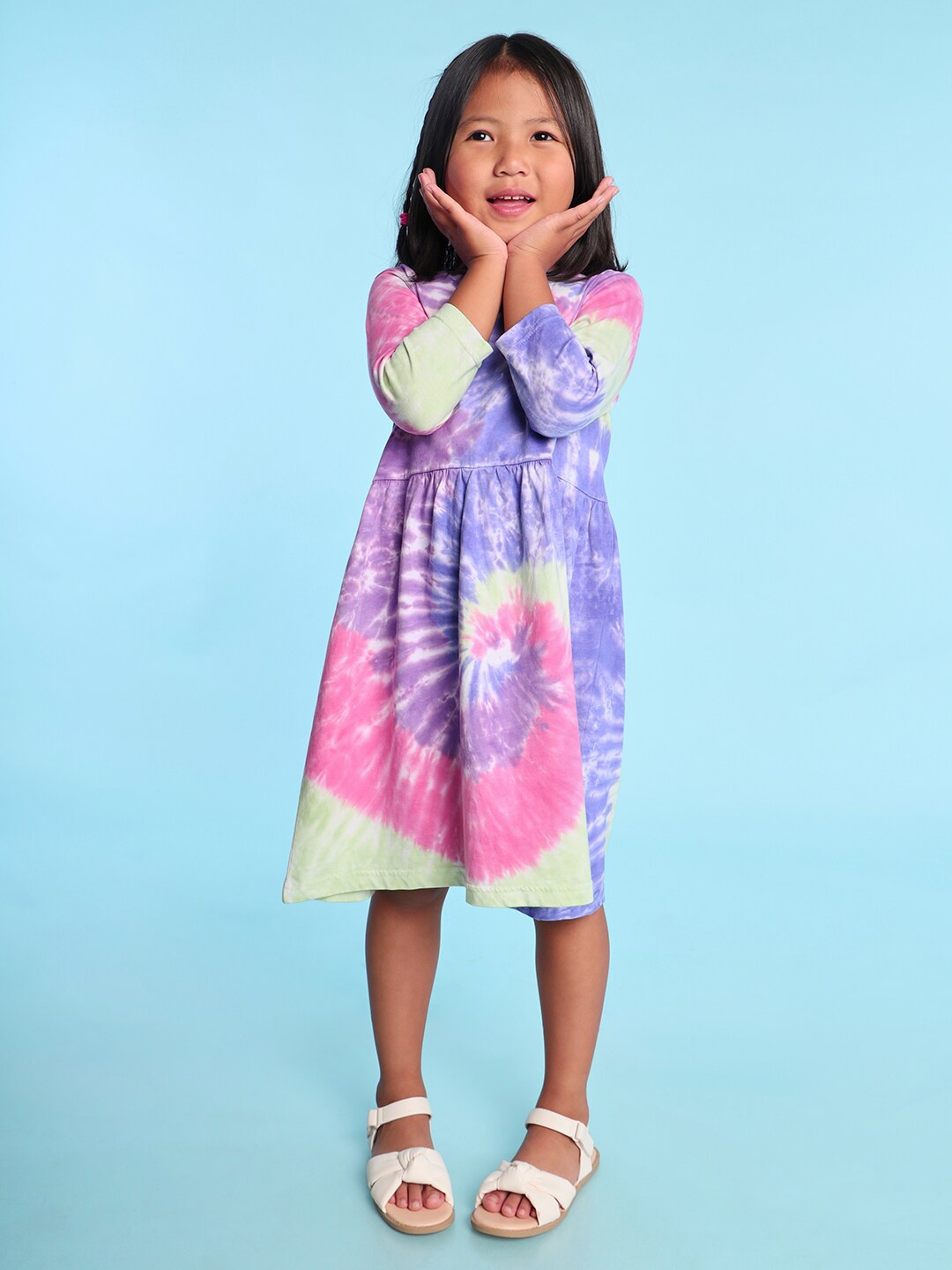 

BONKIDS Girls Fit & Flare Tie and Dye Cotton Dress, Yellow