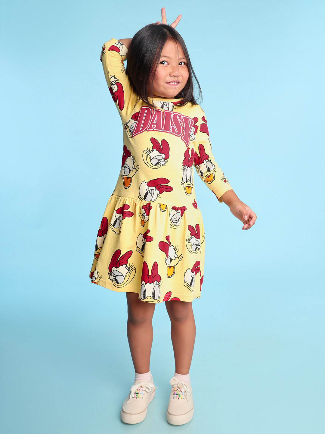 

BONKIDS Graphic Printed Cotton Fit And Flare Dress, Yellow