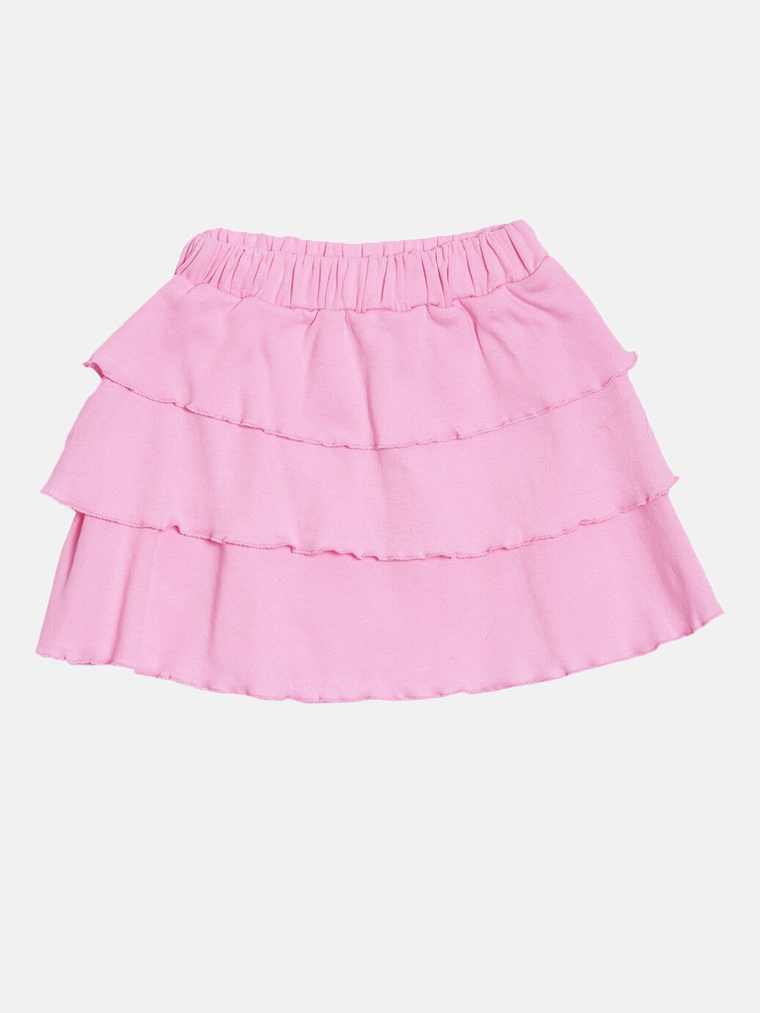 

Kryptic Girls Pure Cotton Tiered Knee-Length Skirt, Pink