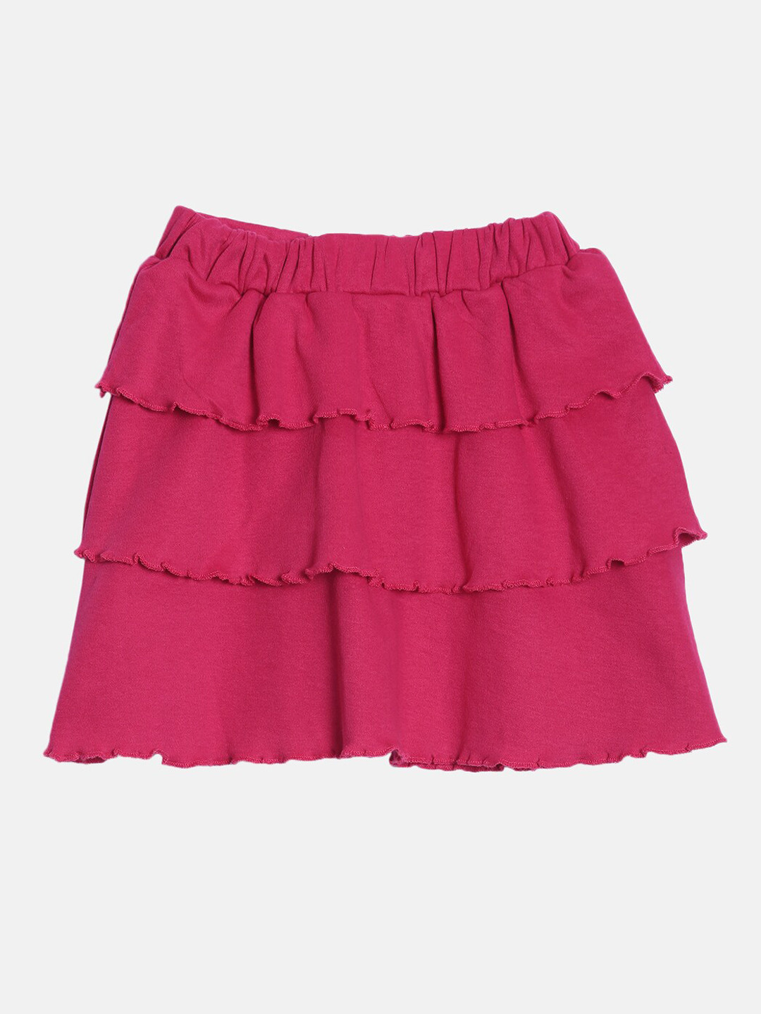 

Kryptic Girls Pure Cotton Tiered Knee-Length A-Line Skirt, Pink