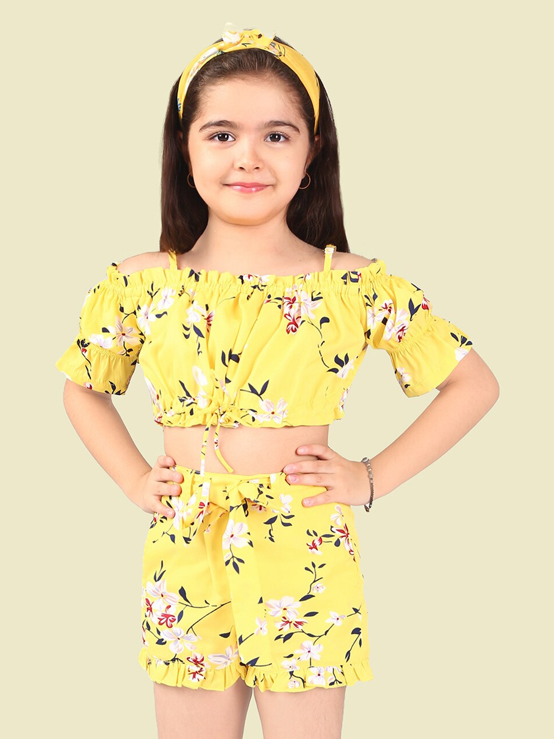 

Naughty Ninos Girls Floral Printed Top with Shorts, Yellow