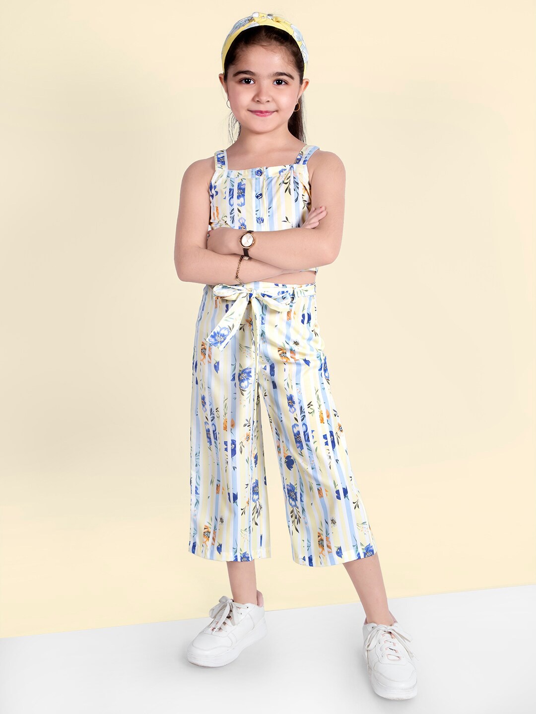

Naughty Ninos Girls Printed Top with Palazzos, Cream