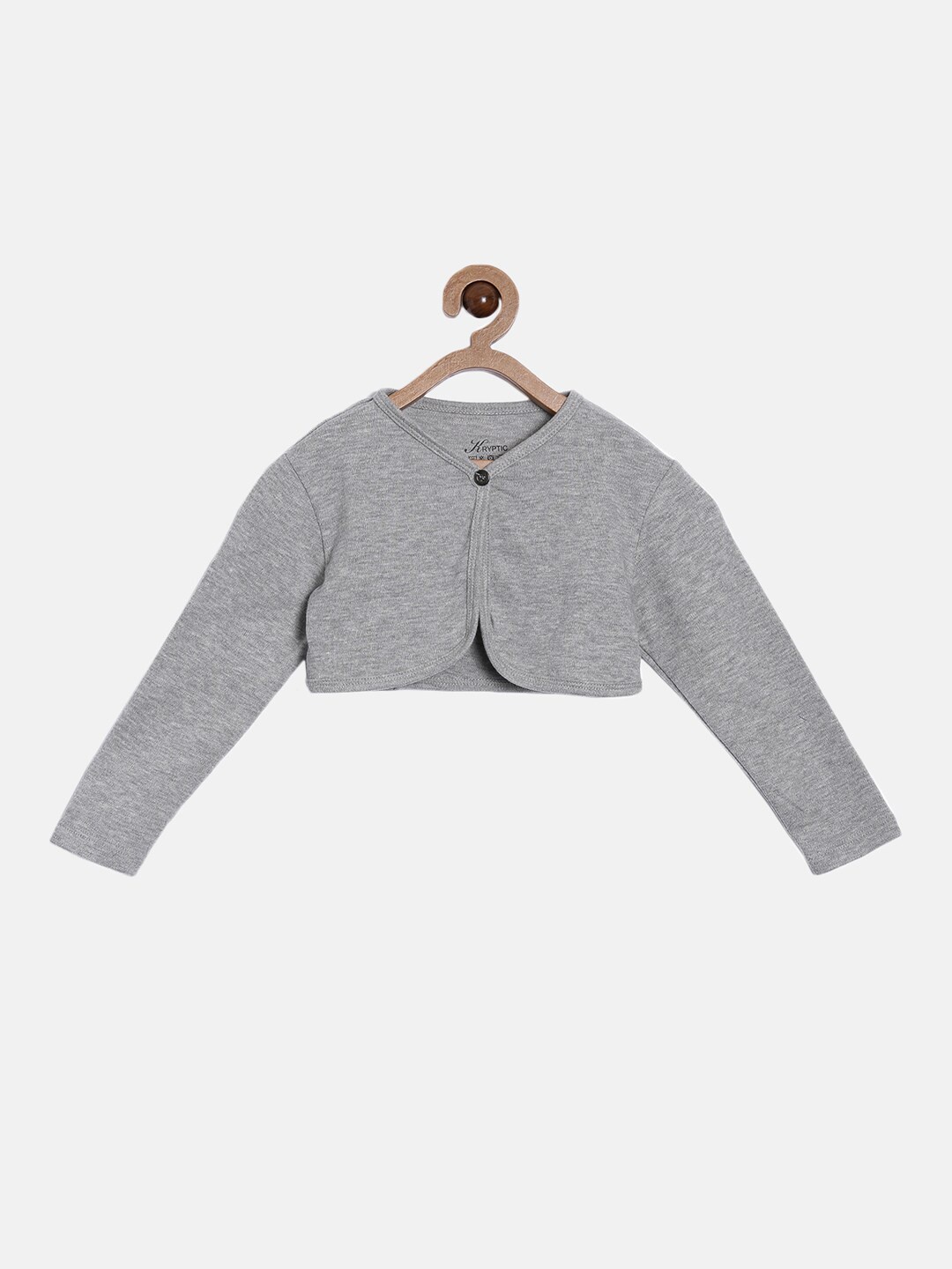 

Kryptic Infant Girls Open Front Long Sleeves Cotton Button Shrug, Grey melange