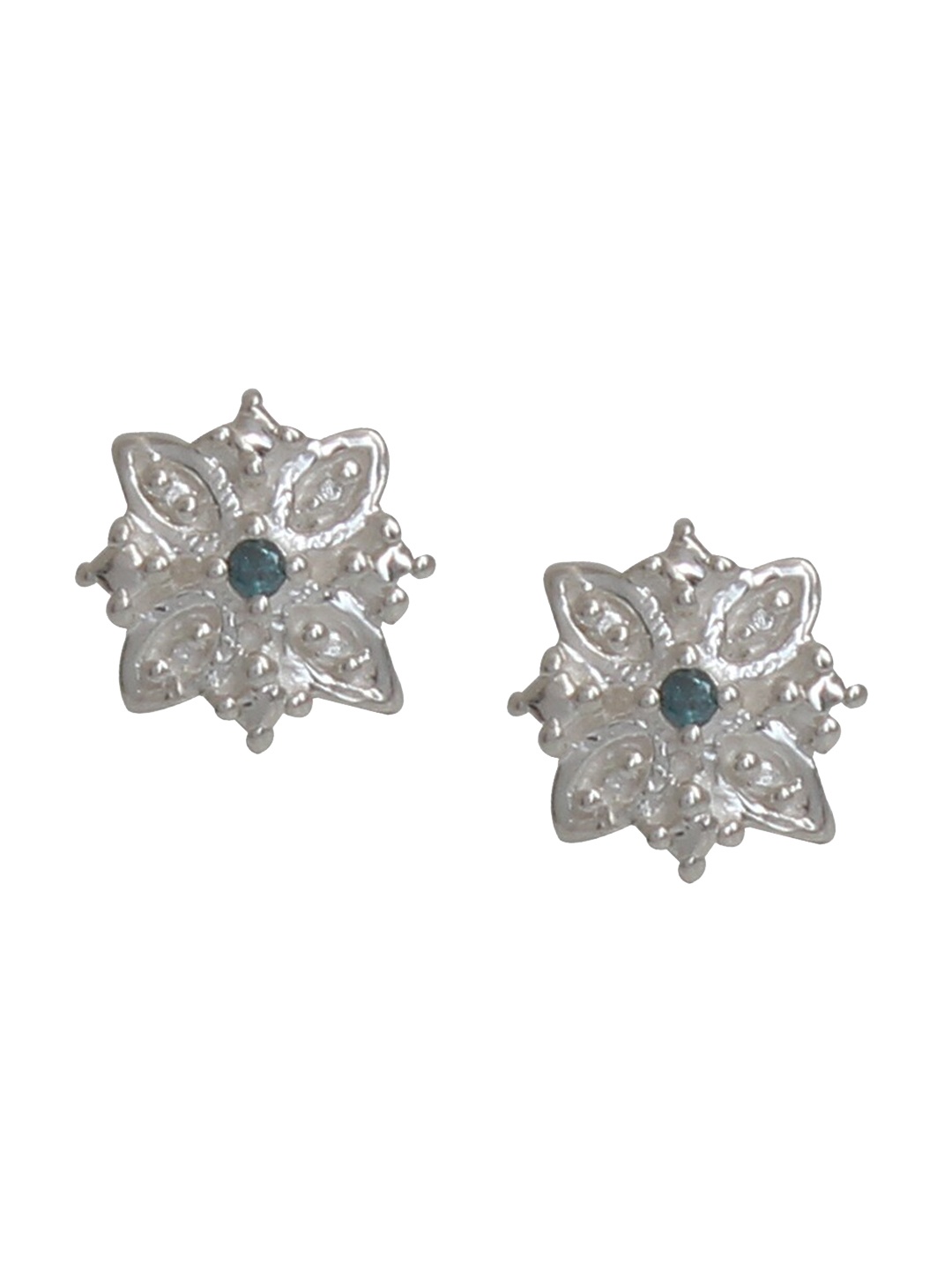 

HIFLYER JEWELS Silver-Plated American Diamond Floral Studs Earrings, Blue
