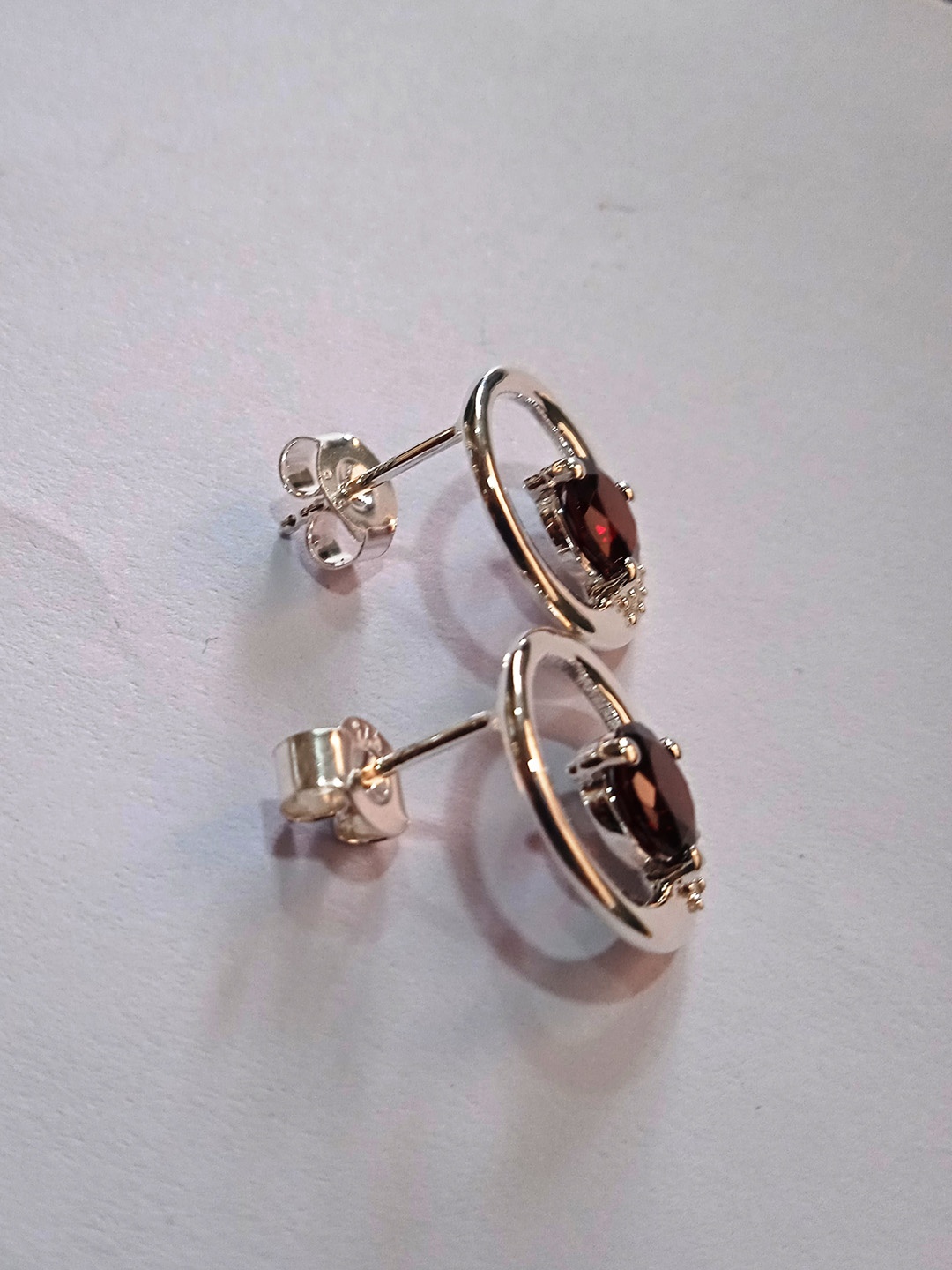 

HIFLYER JEWELS Silver-Plated Stone Studded Circular Studs Earrings, Maroon