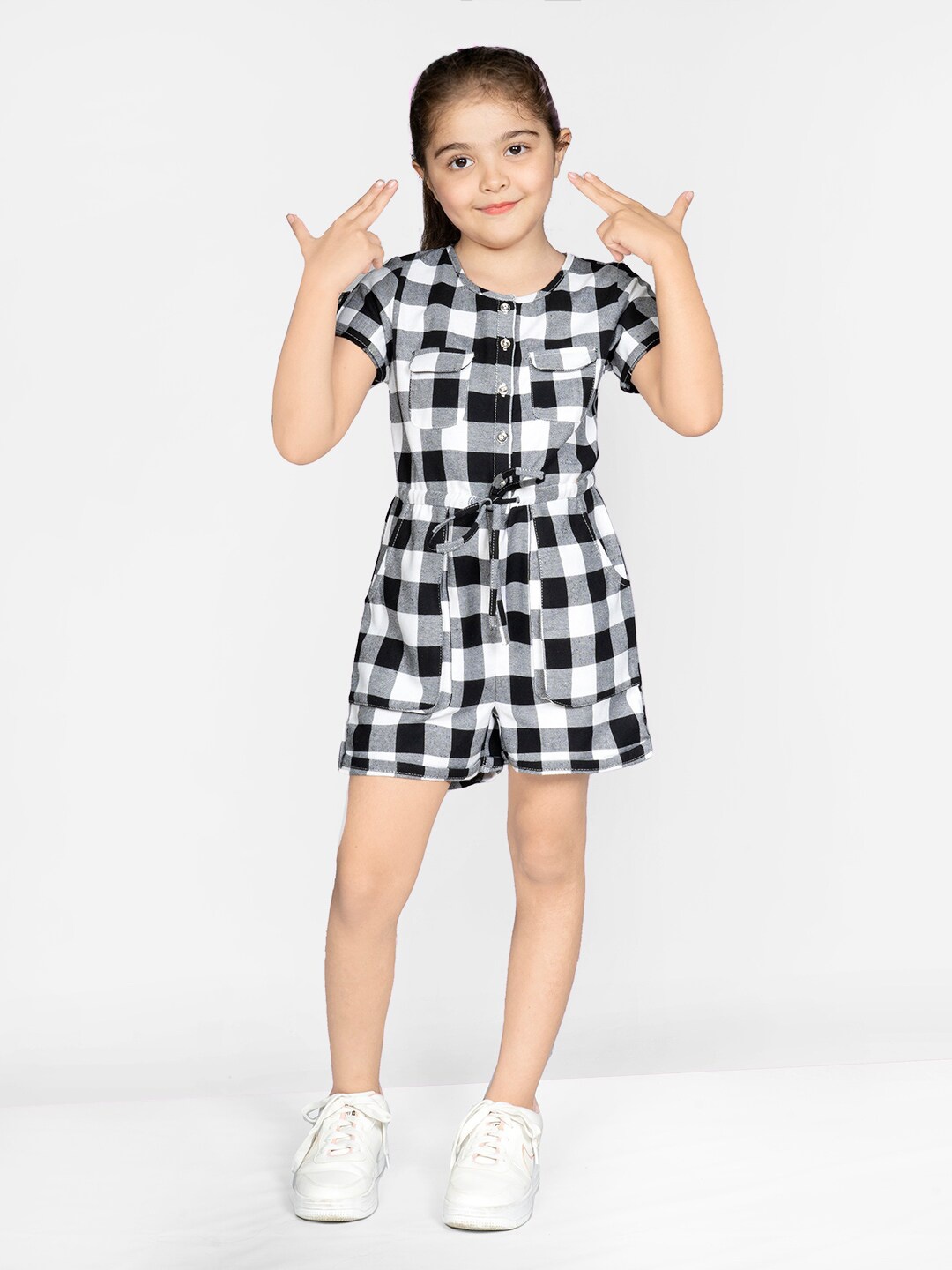 

Naughty Ninos Girls Checked Cotton Jumpsuit, Black