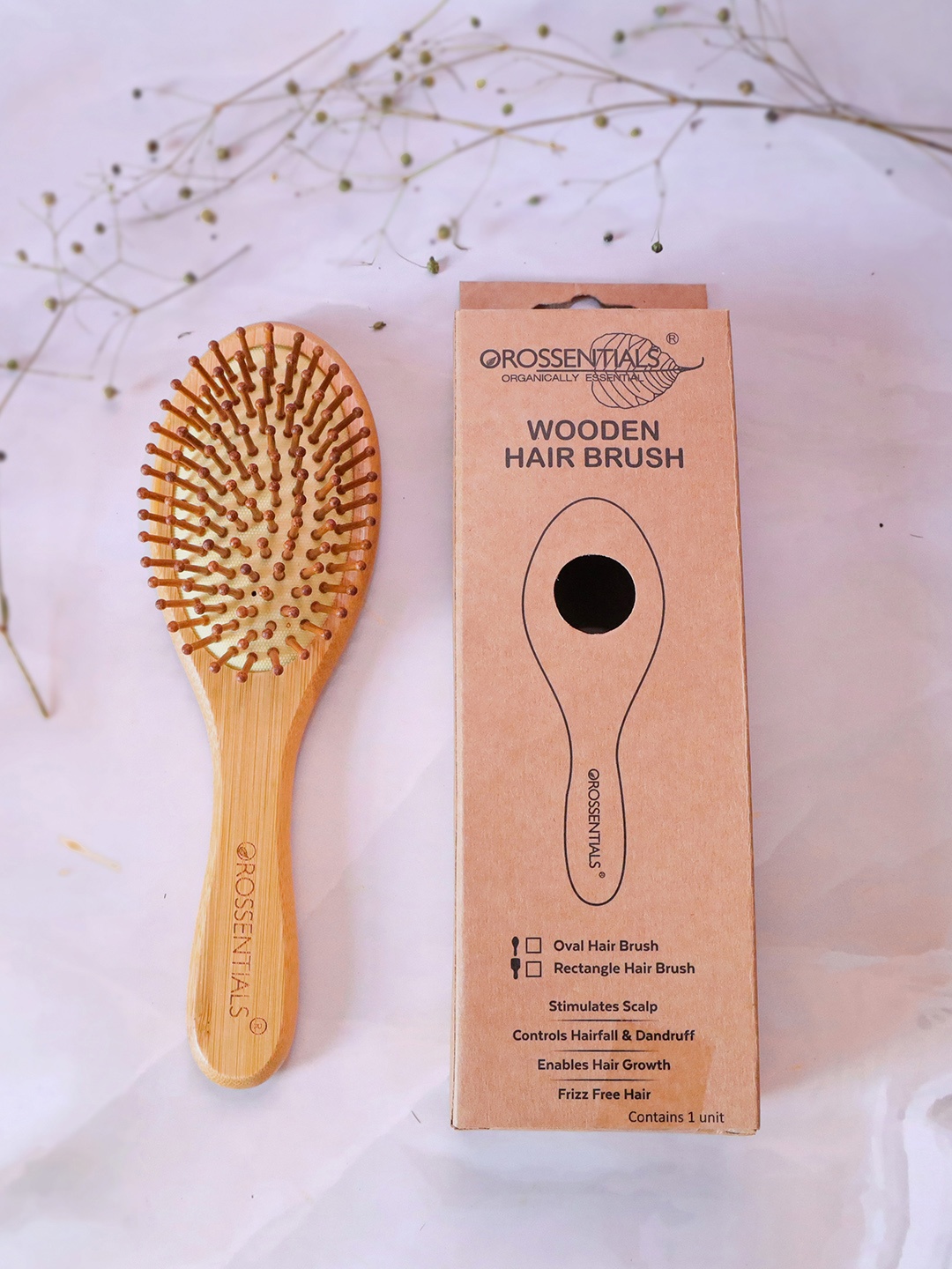 

OROSSENTIALS Small Oval Wooden Hair Brush, Brown