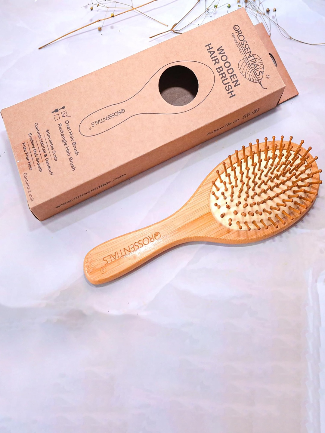 

OROSSENTIALS Wooden Oval Hair Bursh, Brown