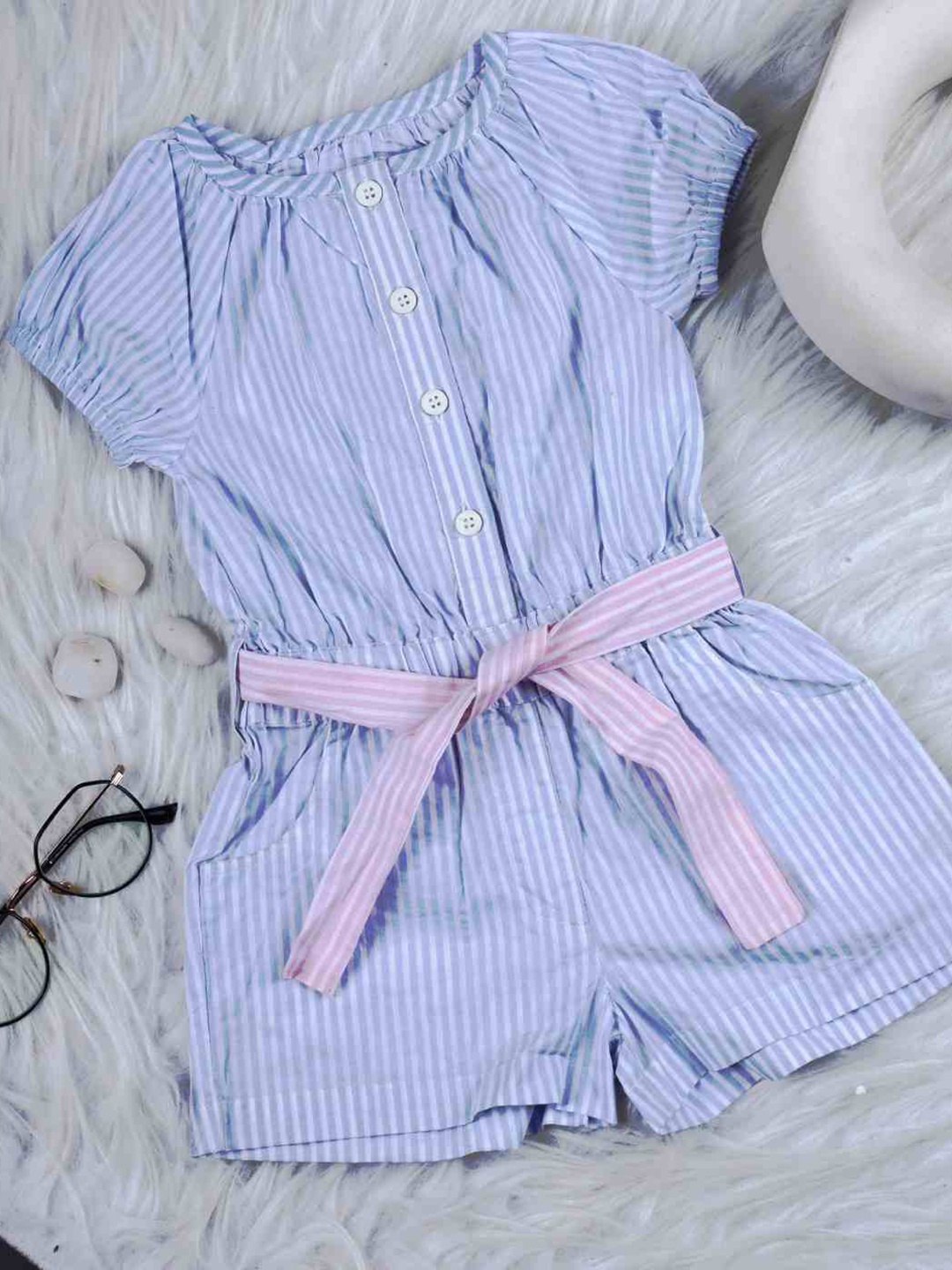 

Nino Bambino Infant Girls Pack Of 2 Striped Organic Cotton Rompers, Blue