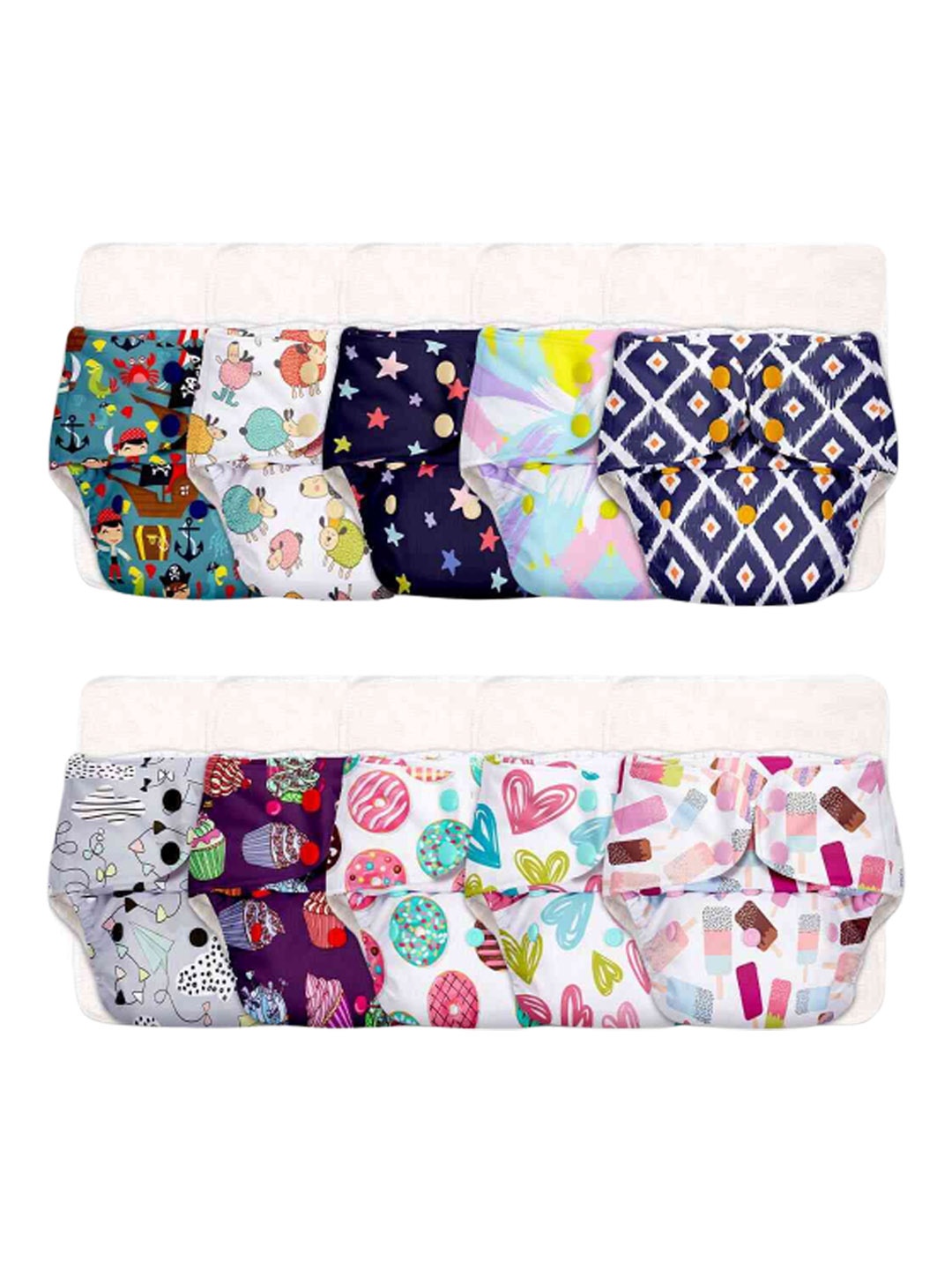 

SuperBottoms Kids Basic Set Of 10 Quick Dry Ultra Thin Pad Diapers, Assorted