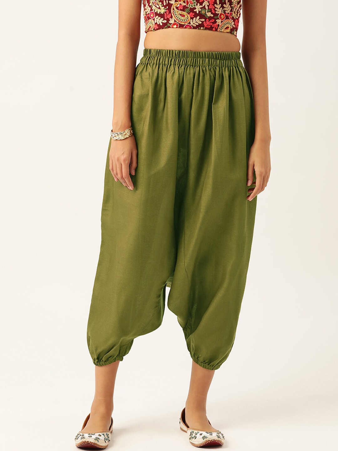 

Molcha Women Mid Rise Loose Fit Harem Pants, Olive