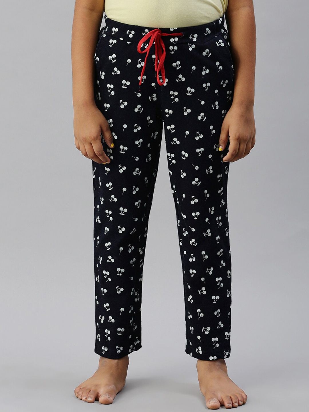 

Kryptic Girls Printed Pure Cotton Mid-Rise Slip-On Lounge Pants, Navy blue