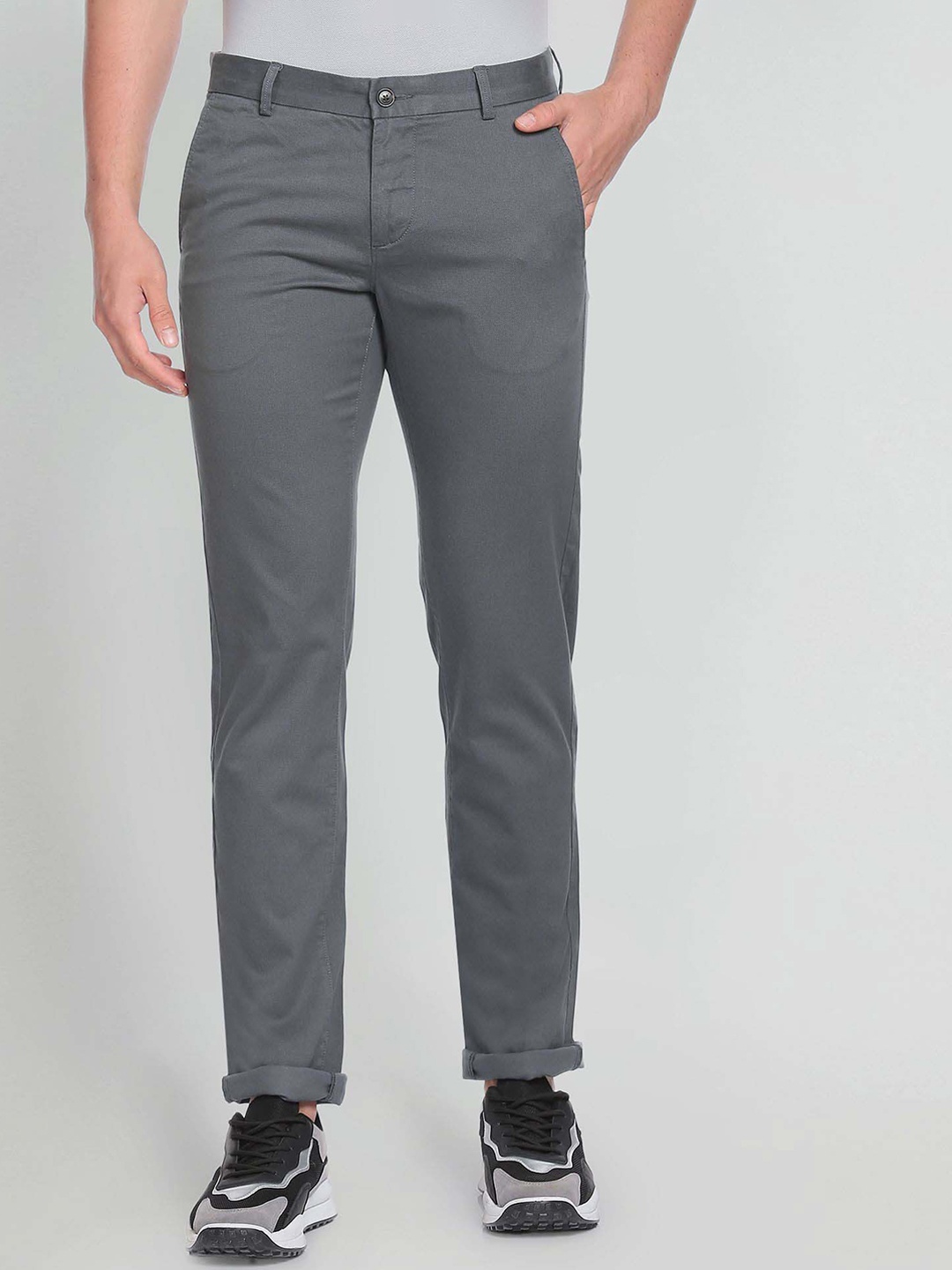 

Arrow Sport Men Slim Fit Satin Weave Casual Trousers, Grey