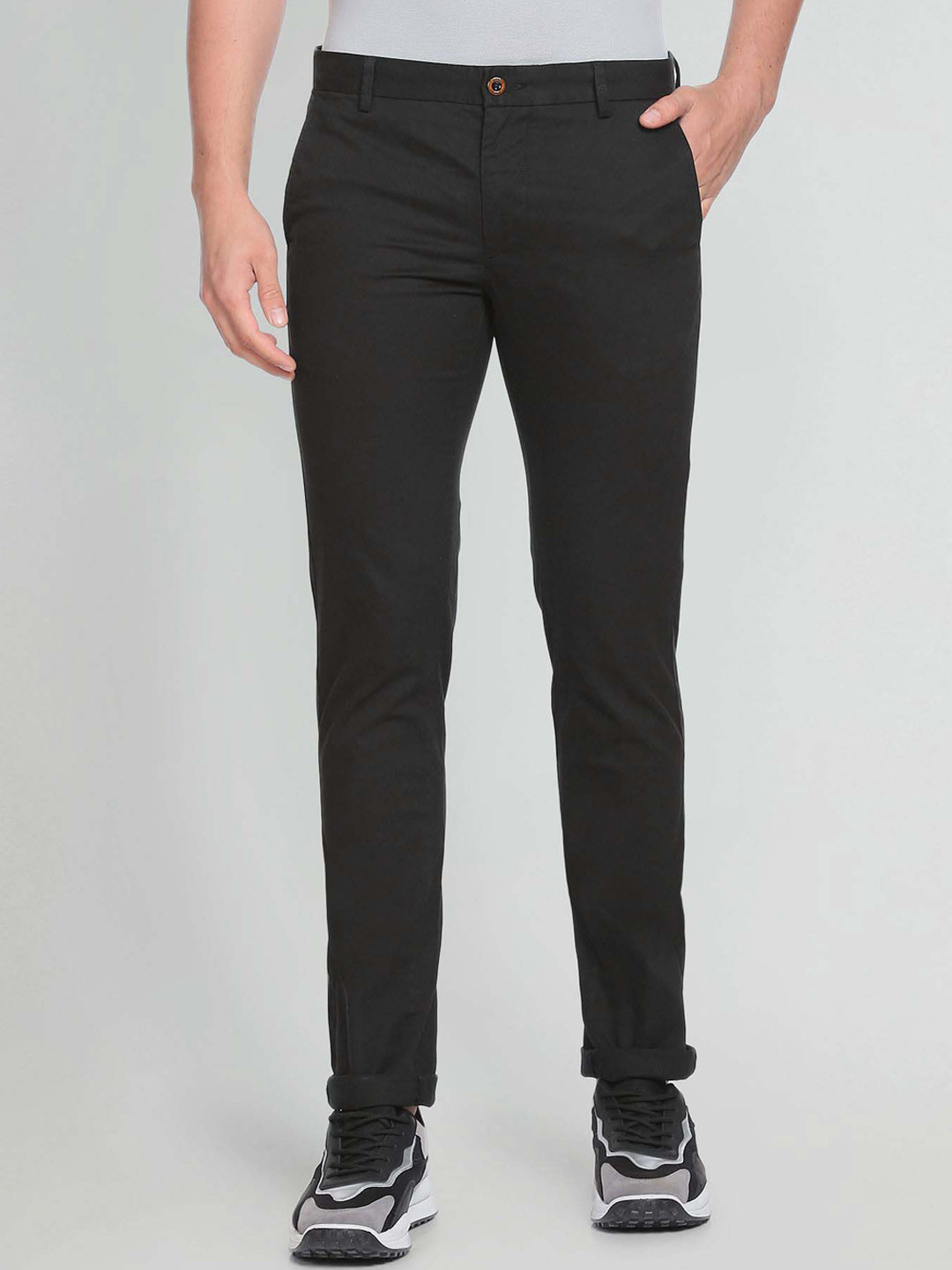

Arrow Sport Men Cotton Slim Fit Low Rise Dobby Trousers, Black