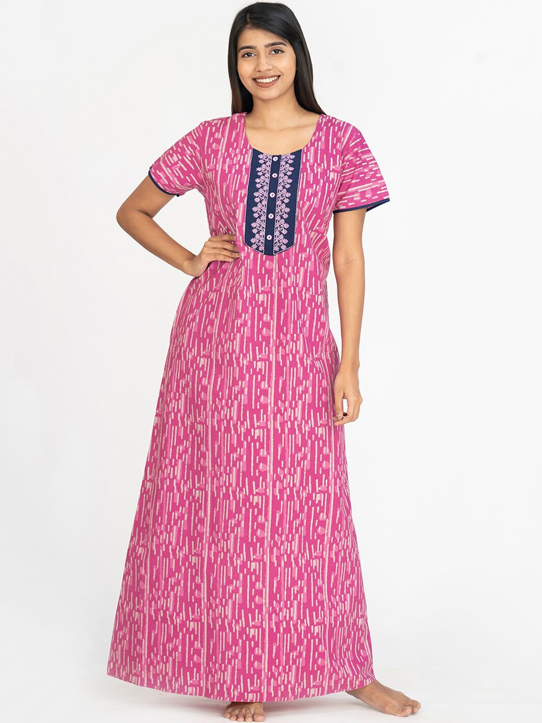 

Maybell Abstract Printed Pure Cotton Maxi Nightdress, Pink