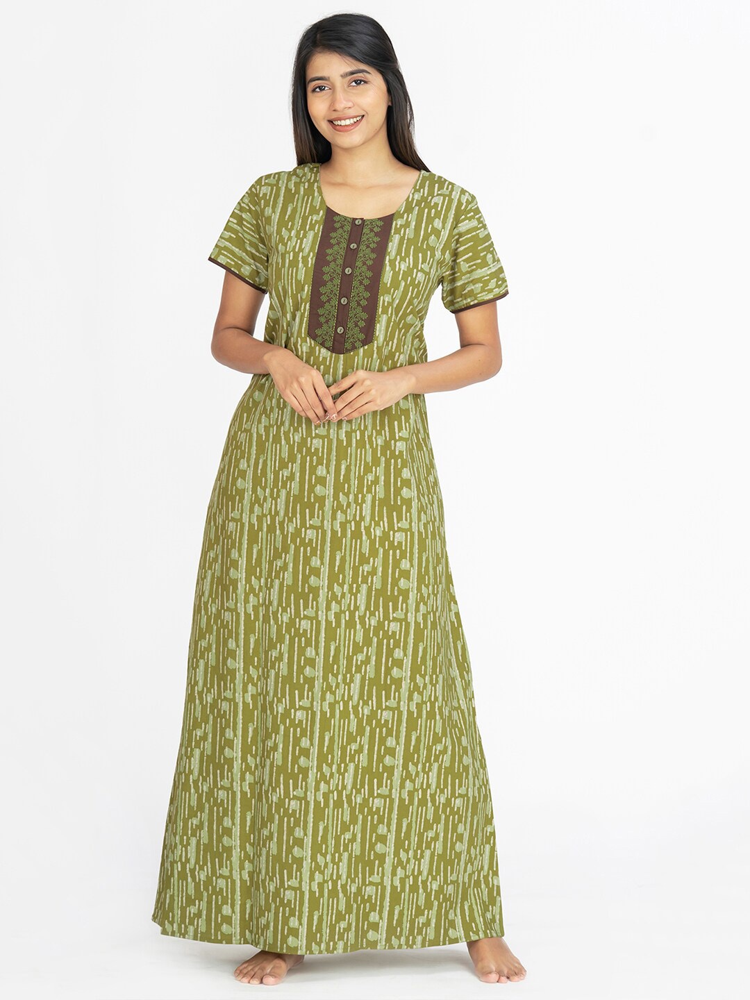 

Maybell Abstract Printed Pure Cotton Maxi Nightdress, Green