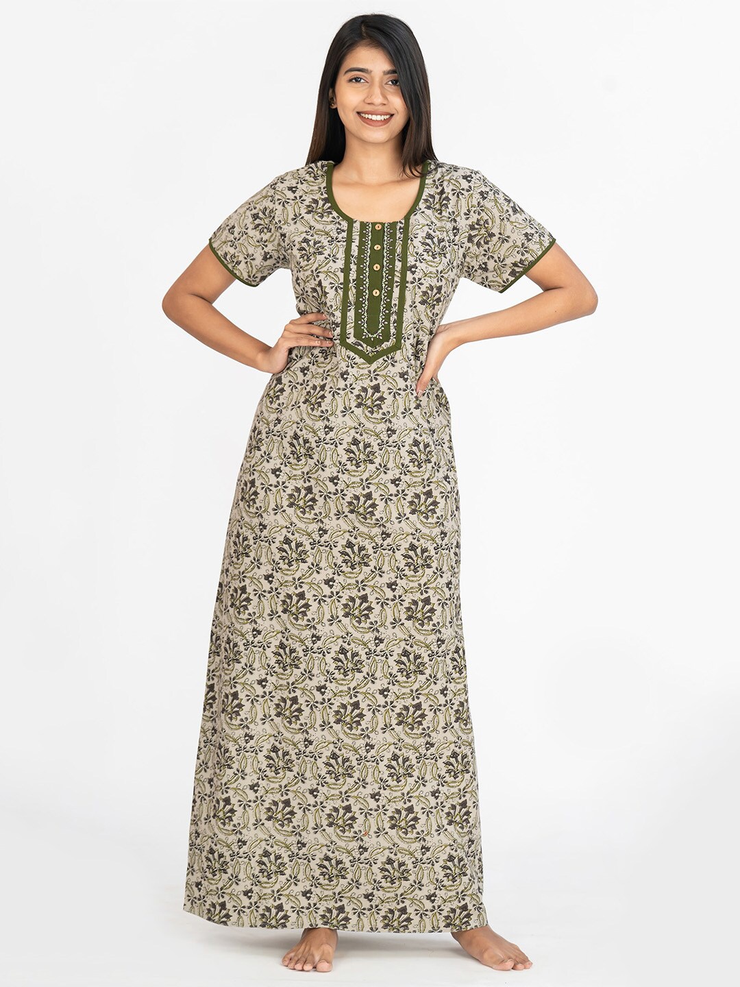 

Maybell Floral Printed Pure Cotton Maxi Nightdress, Grey