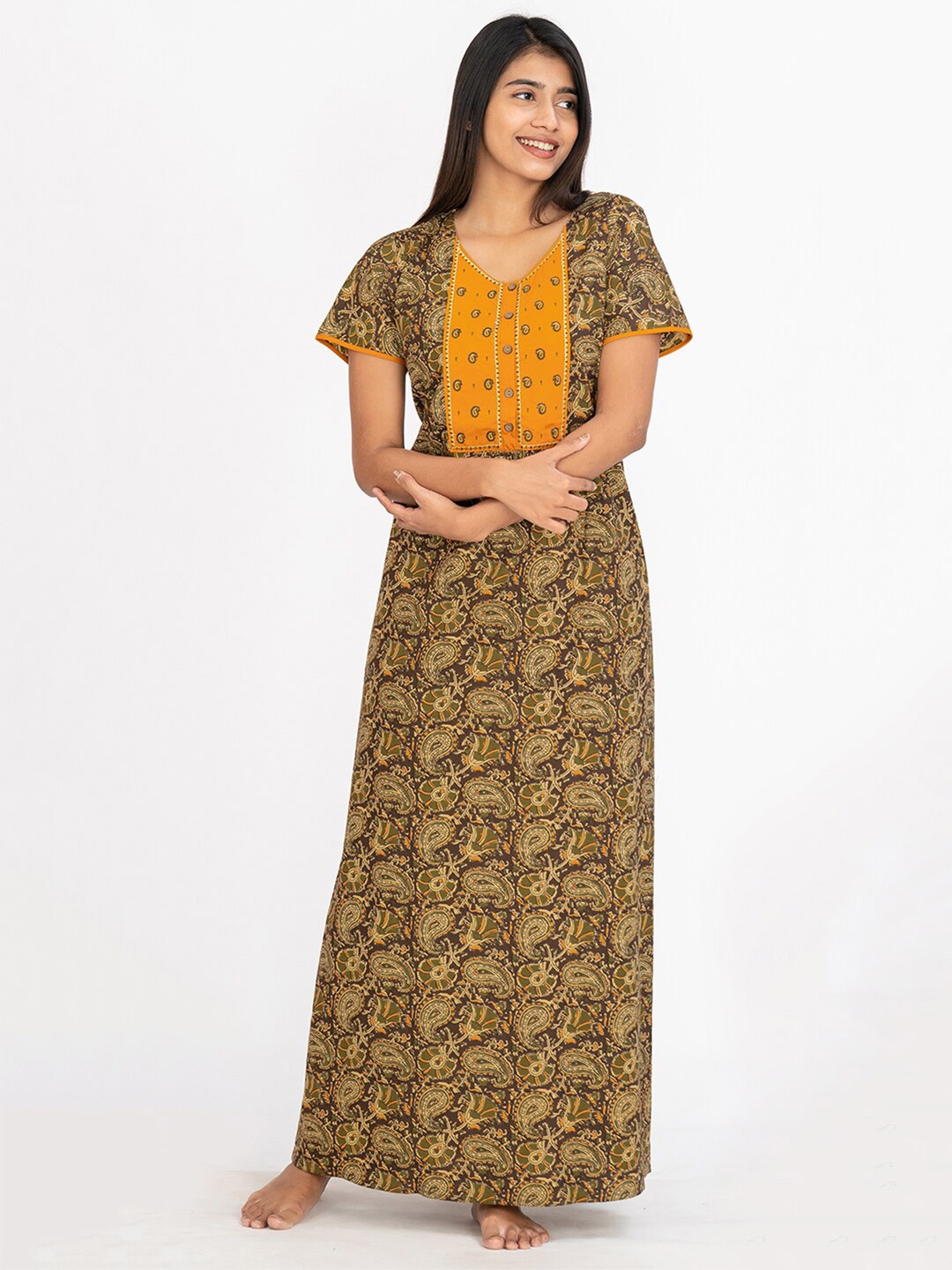 

Maybell Floral Printed Pure Cotton Maxi Nightdress, Brown