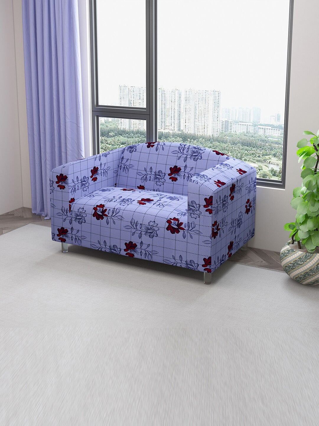 

DREAM CARE Purple & Brown Printed Stretchable 2-Seater Sofa Cover With Anti Slip Foam Sticks