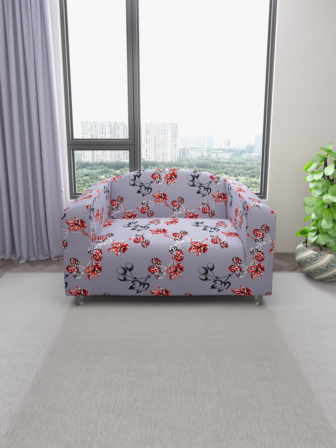 

DREAM CARE Lacender Printed Stretchable 2-Seater Sofa Cover With Anti Slip Foam Sticks, Lavender