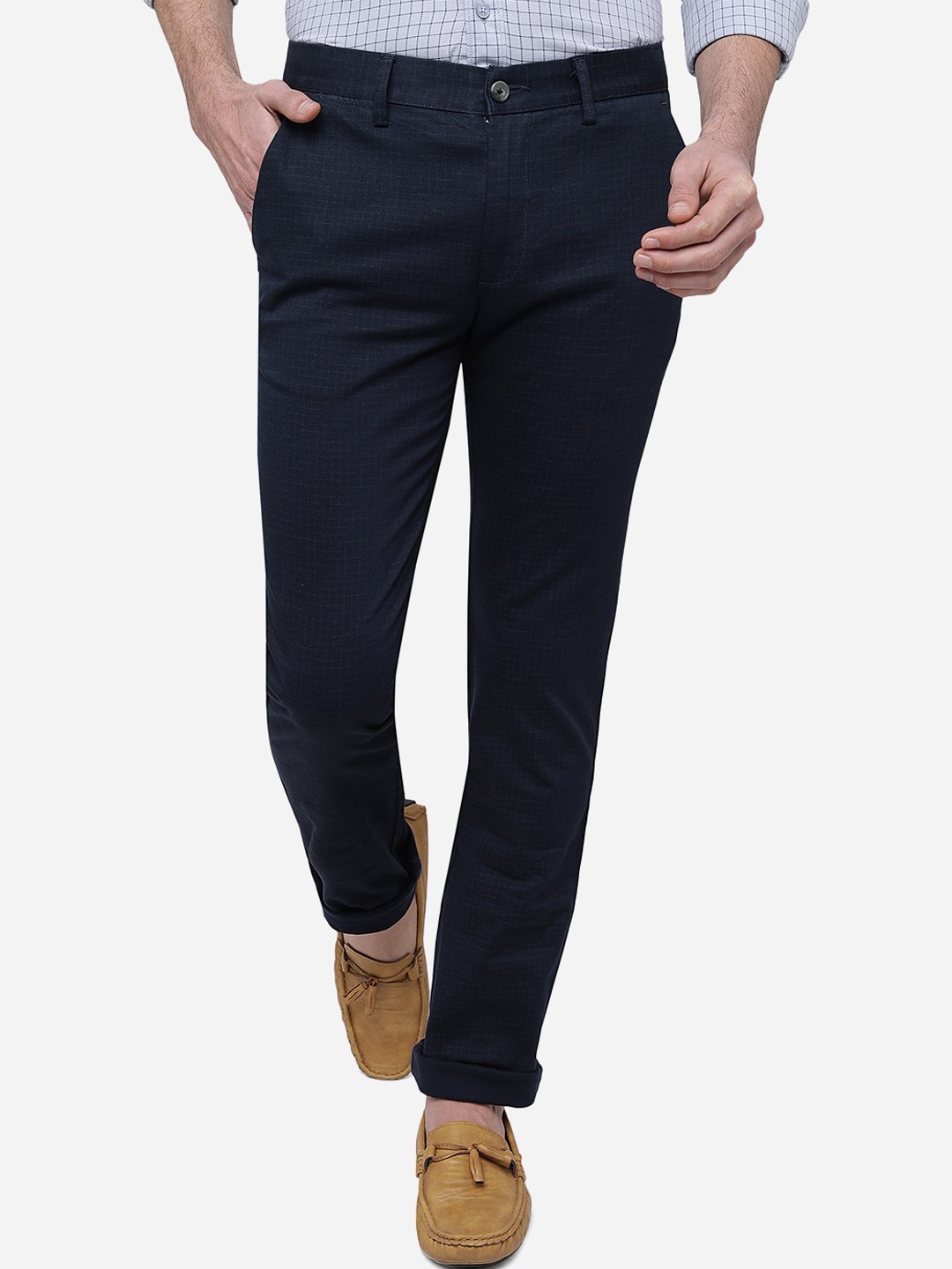 

Greenfibre Men Slim Fit Cotton Chinos Trousers, Blue