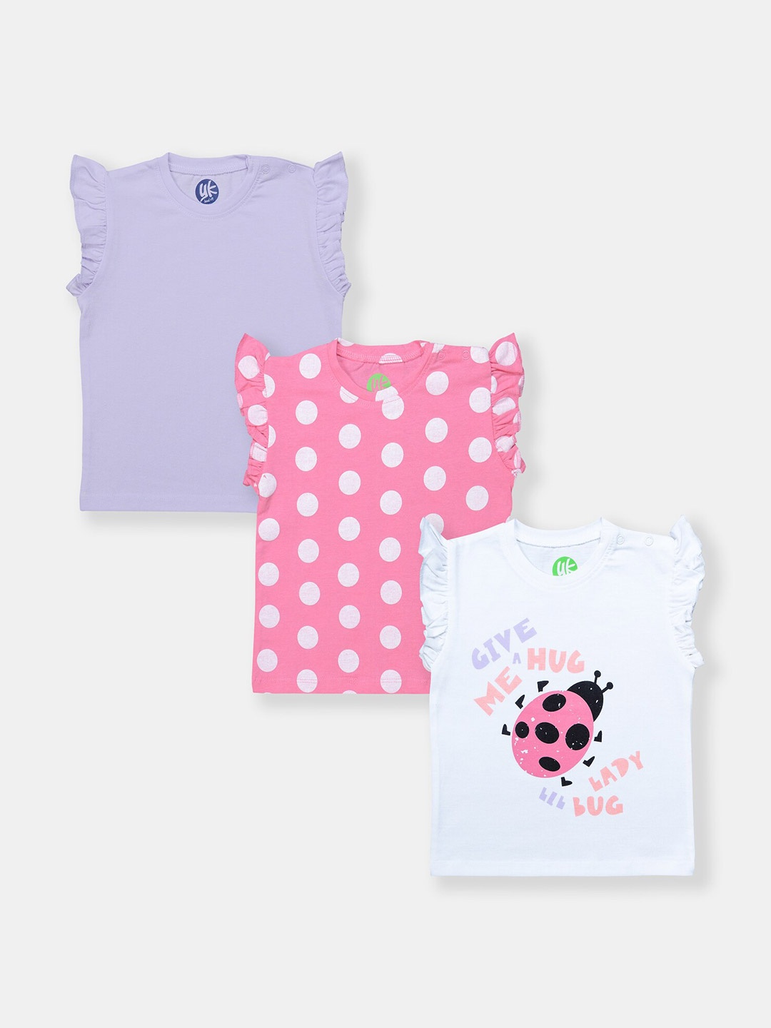 

YK Infants Girls Pack Of 3 Printed Cotton T-shirt, Pink