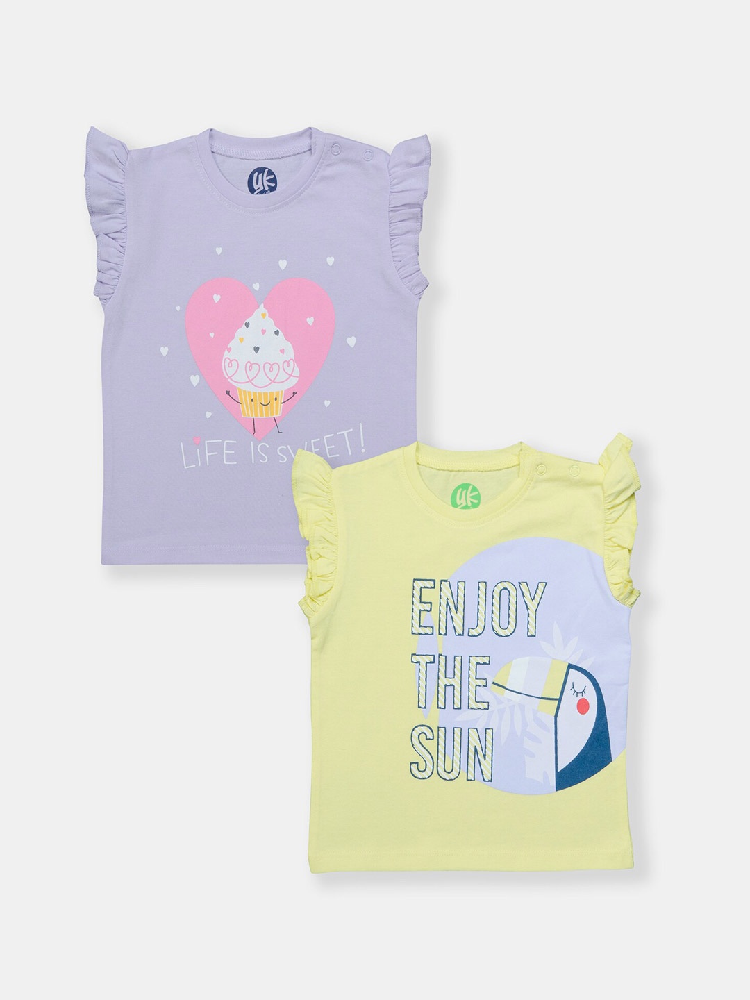 

YK Infants Girls Pack Of 2 Printed Cotton T-shirt, Yellow