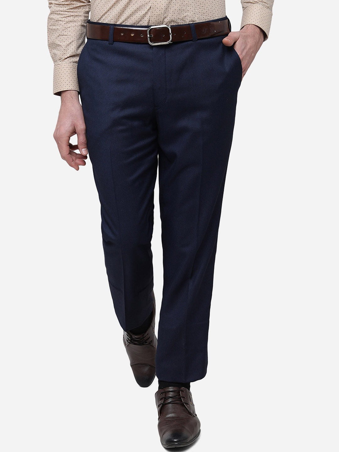 

JADE BLUE Men Self Design Mid Rise Formal Trousers