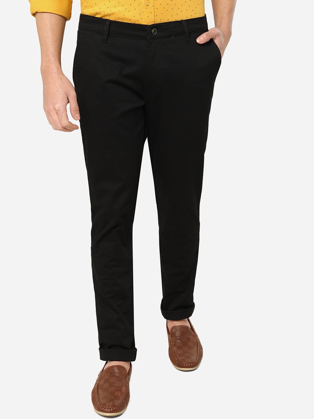 

JADE BLUE Men Mid Rise Pure Cotton Slim Fit Trousers, Black