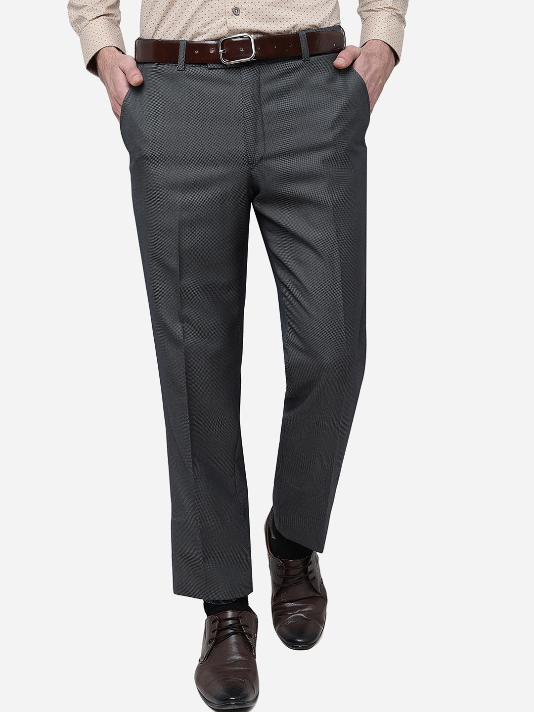 

JADE BLUE Men Mid-Rise Formal Trousers, Grey