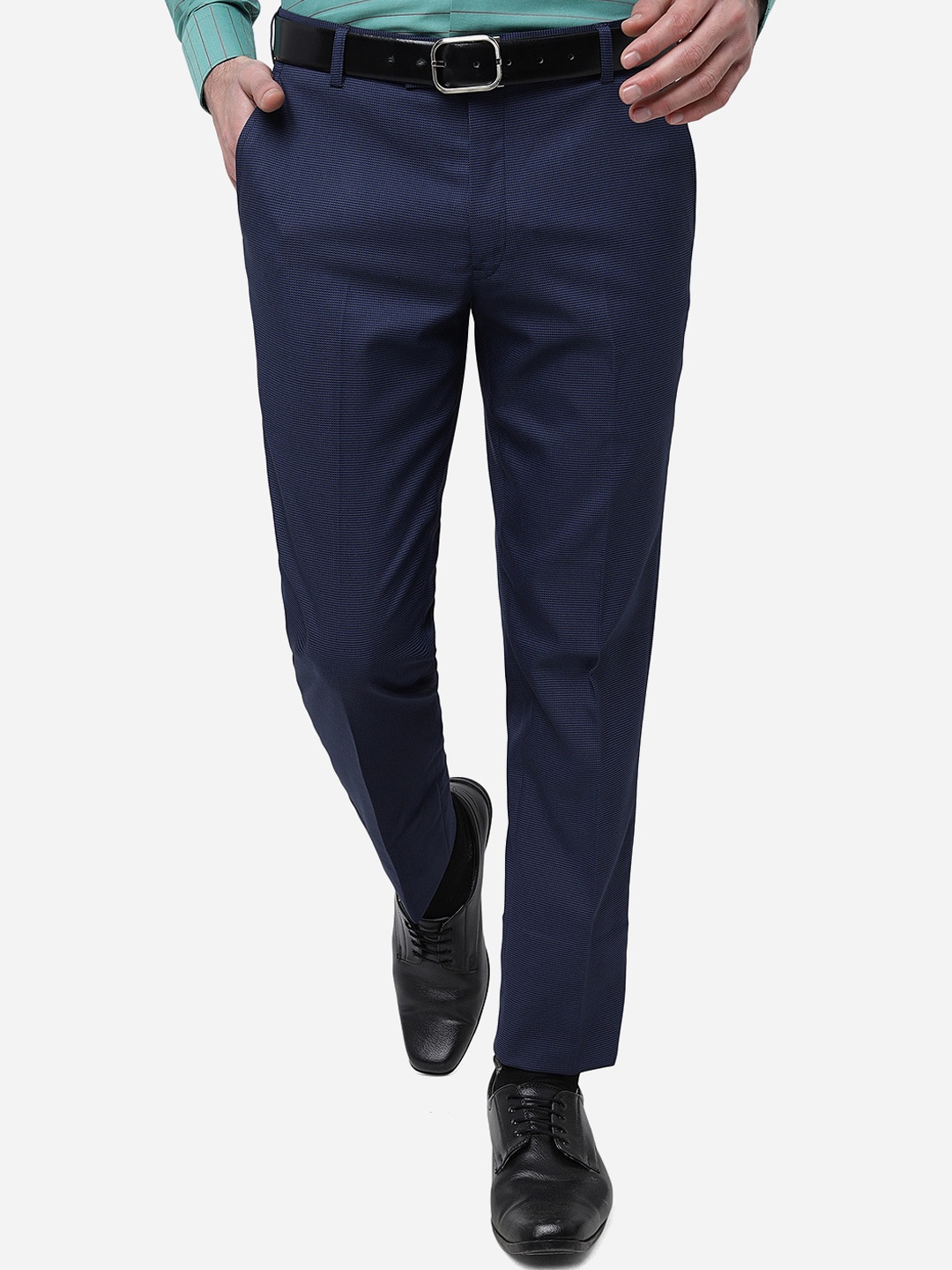 

JADE BLUE Men Mid-Rise Slim Fit Formal Trousers, Navy blue