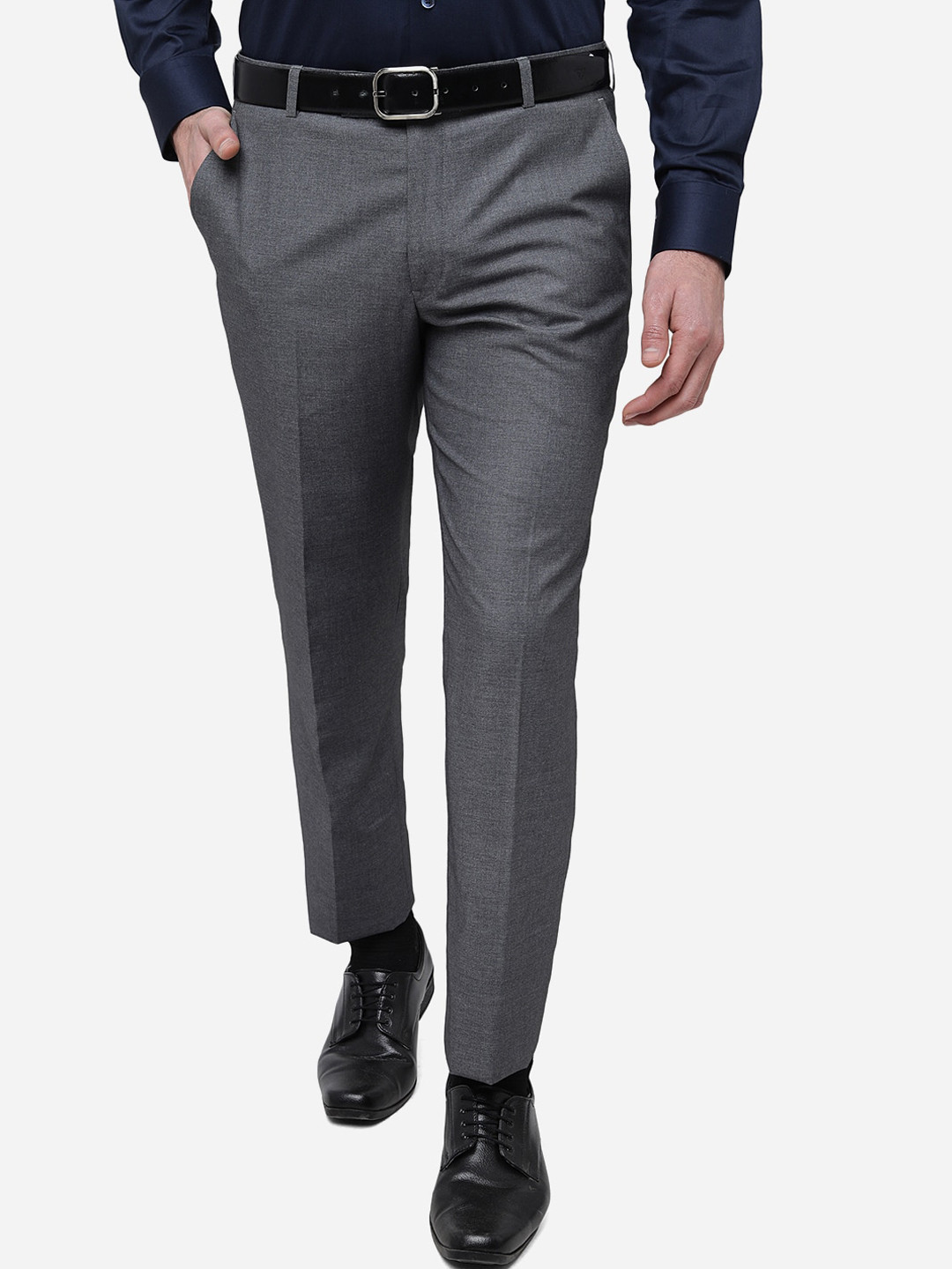 

JADE BLUE Men Mid-Rise Formal Trousers, Charcoal