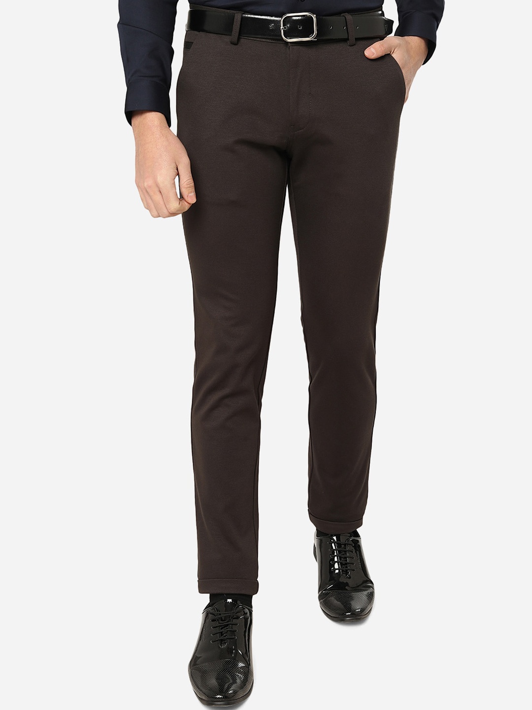 

JB STUDIO Men Mid Rise Slim Fit Formal Trousers, Coffee brown
