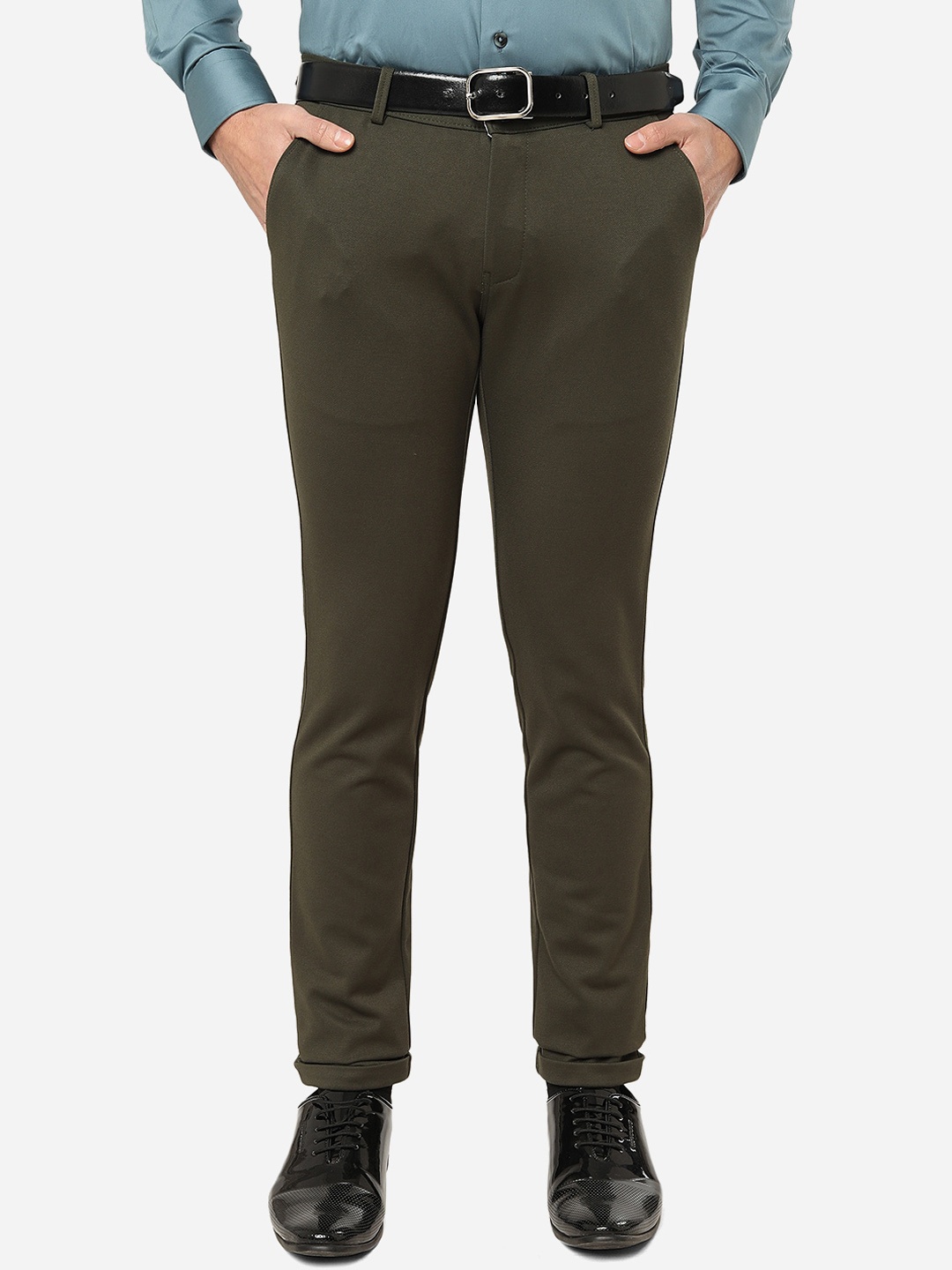 

JB STUDIO Men Mid Rise Slim Fit Formal Trousers, Green