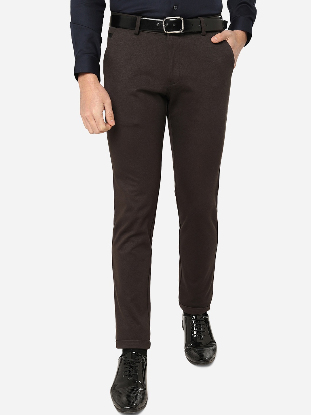 

JB STUDIO Men Mid Rise Slim Fit Formal Trousers, Coffee brown