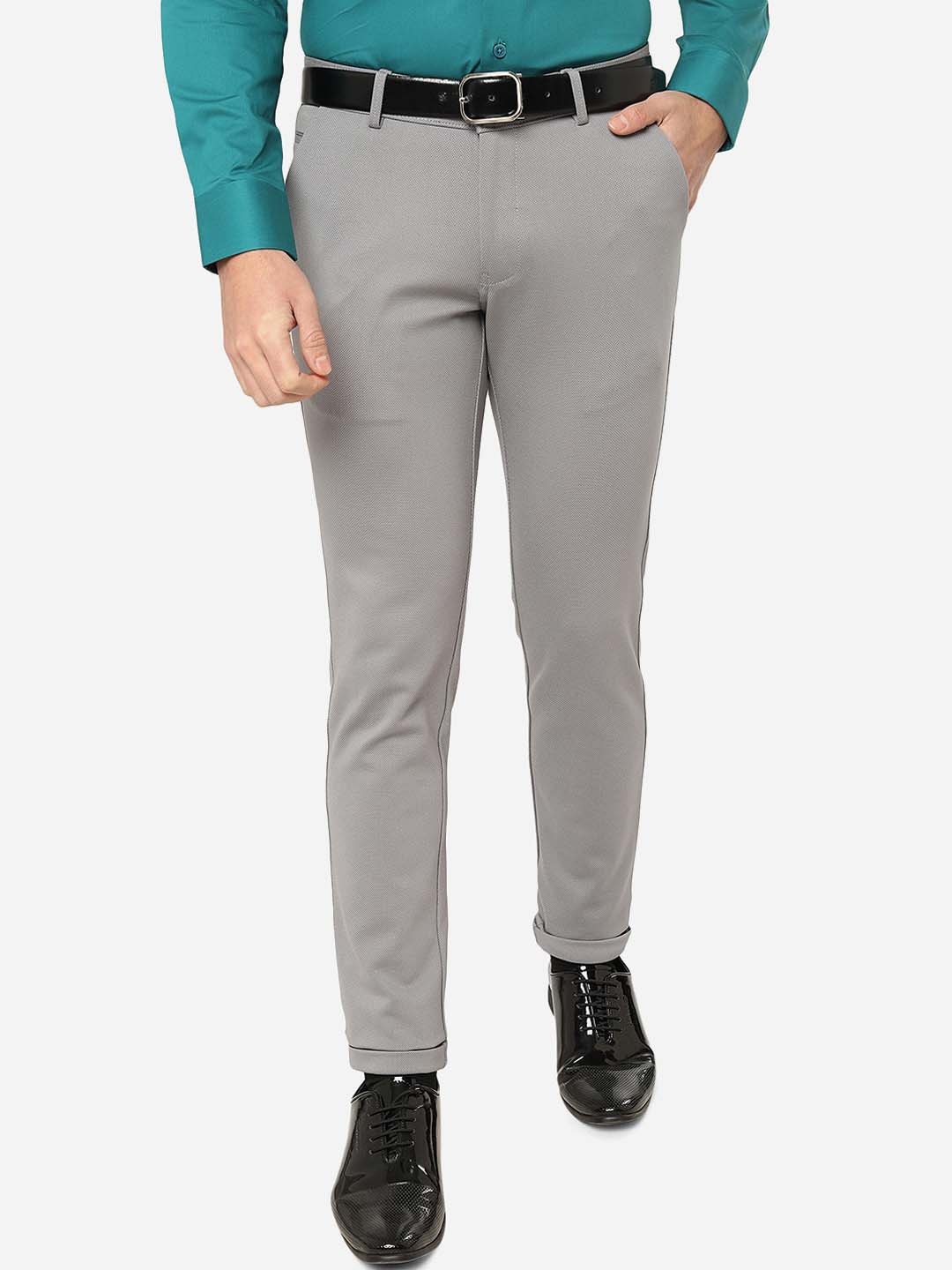 

JB STUDIO Men Cotton Slim Fit Formal Trousers, Grey