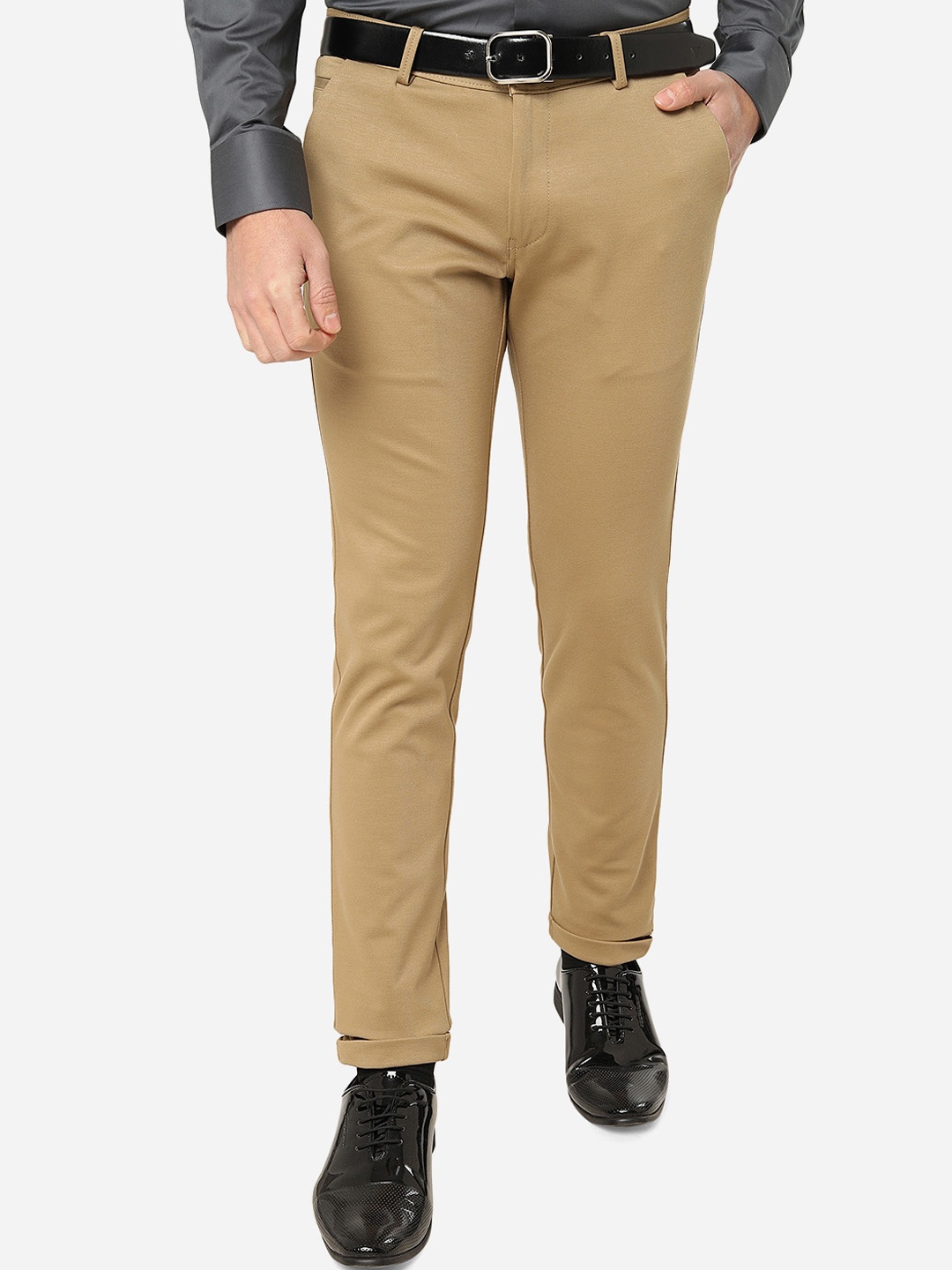 

JB STUDIO Men Cotton Slim Fit Formal Trousers, Khaki